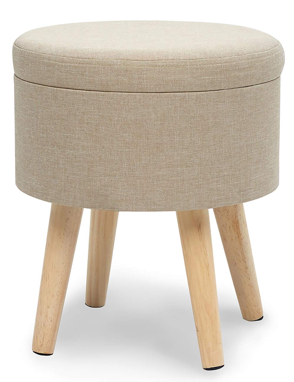 Pouf Hocker Stuhl Fusshocker Gepolstert Fußbank Rund Schemel Ottomane Polsterhocker Beinablage Sitzhocker Aus Leinen Und Massivholz Mit Stauraum Für Küche Und Wohnzimmer Beige
