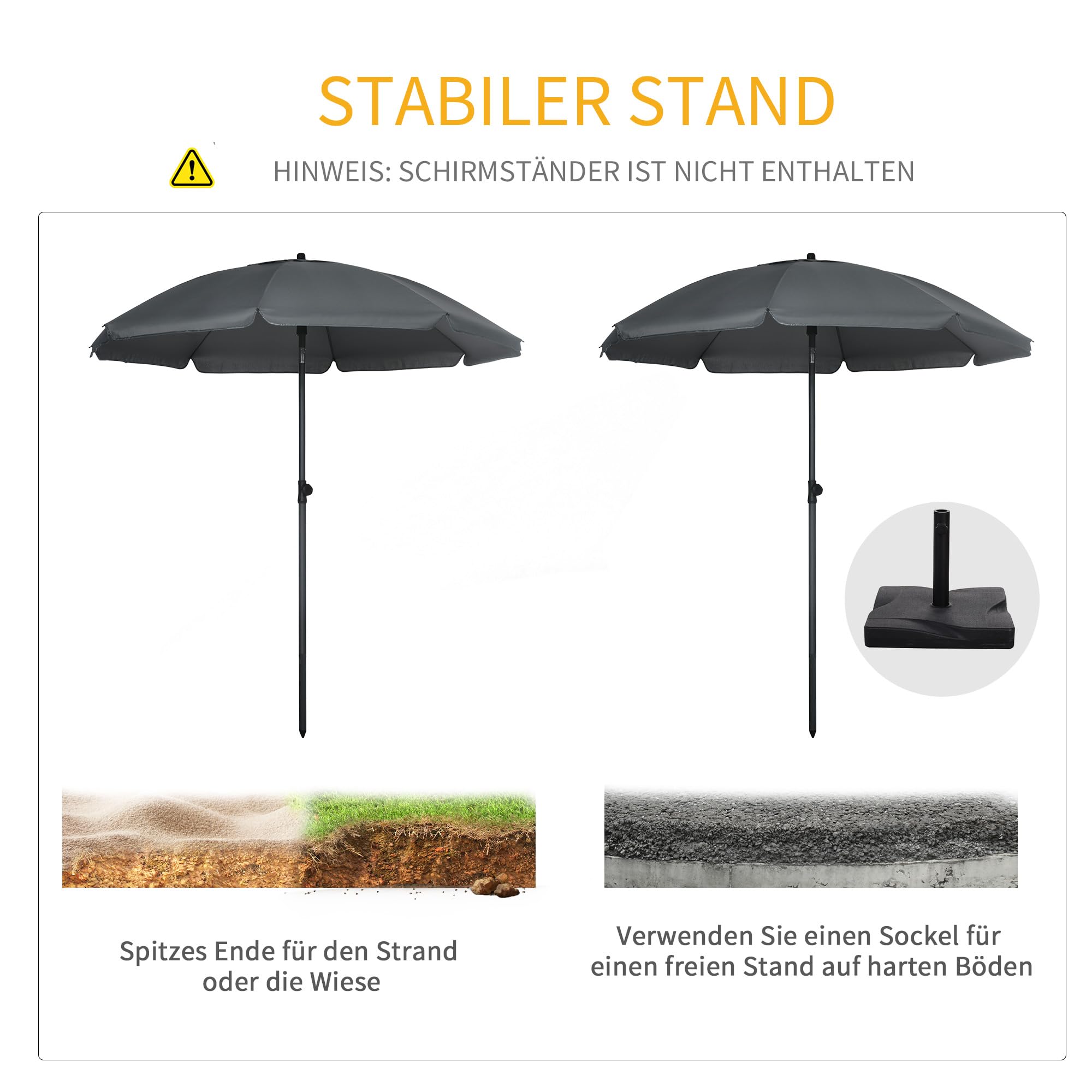 Outsunny Sonnenschirm Strand Ø180 cm UV 50+ windfest stabil Strandschirm mit UV-Schutz sturmfest Balkon-Schirm faltbarer Gartenschirm sicherer Sonnenschutz für Reisen Strand Balkon Camping