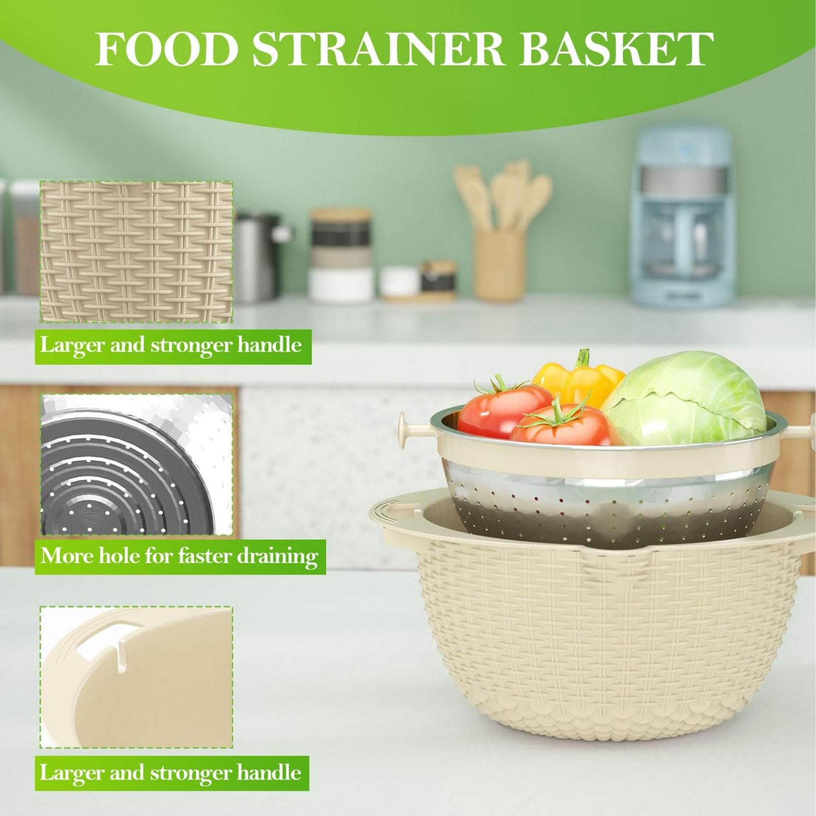 Set di Colini e Colapasta 4 in 1 con Ciotola per Cucina, Set di Colini e Colapasta per Alimenti con Strumenti per Affettare, Colino Rotante, Centrifuga per Insalata, Pulisci