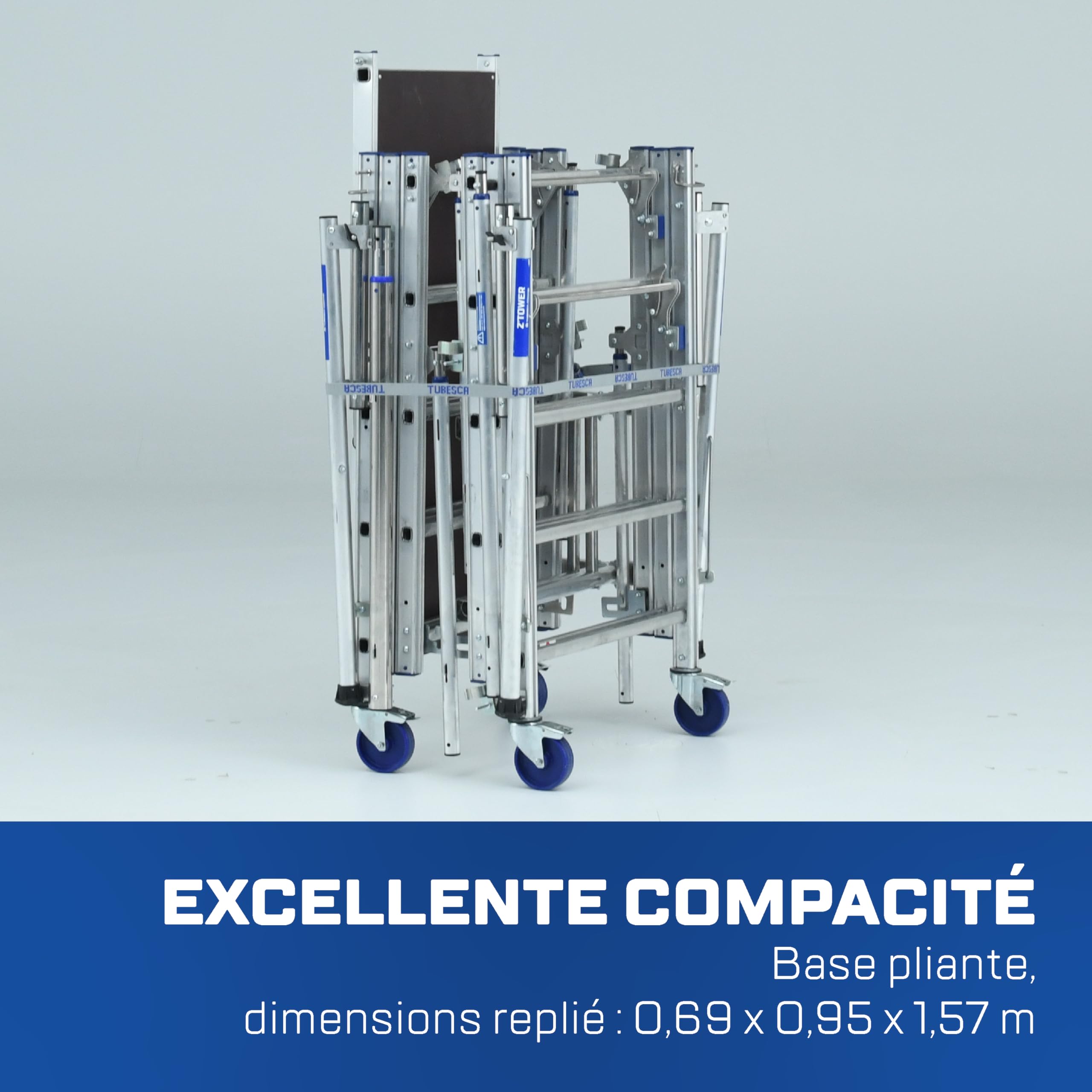 Tubesca-Comabi - Échafaudage Roulant Télescopique Z'TOWER - Ultra Compact, Usage Intensif - En Aluminium - 7 Niveaux de Plancher - Montage Ultra Rapide - Charge Max 200 kg - Fabriqué en France