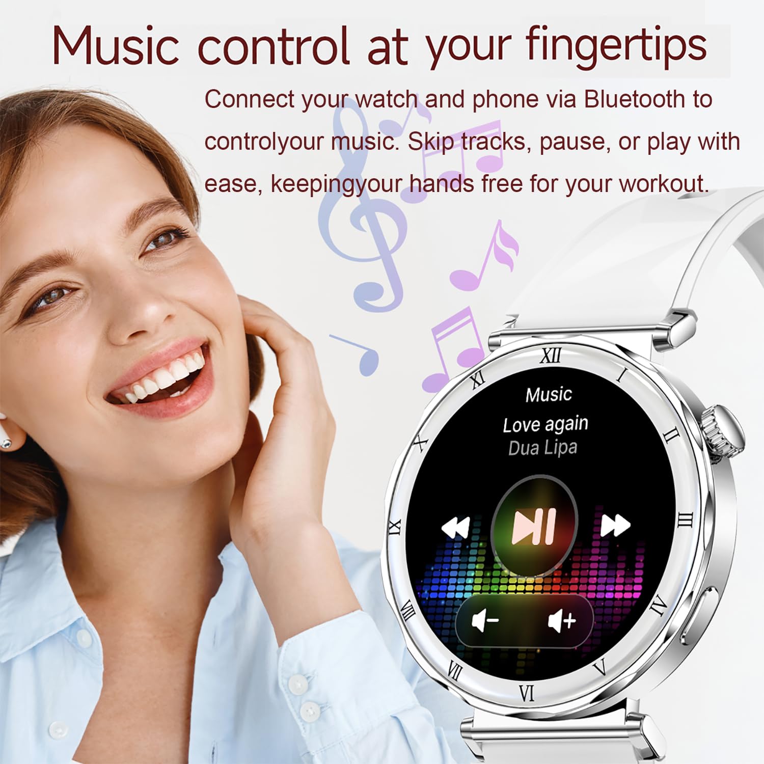 Reloj inteligente para mujer AMOLED de 1,19 pulgadas con función de teléfono, monitor de sueño en el corazón, presión arterial SpO2, modo multideporte, reloj de fitness, resistente al agua, correa de