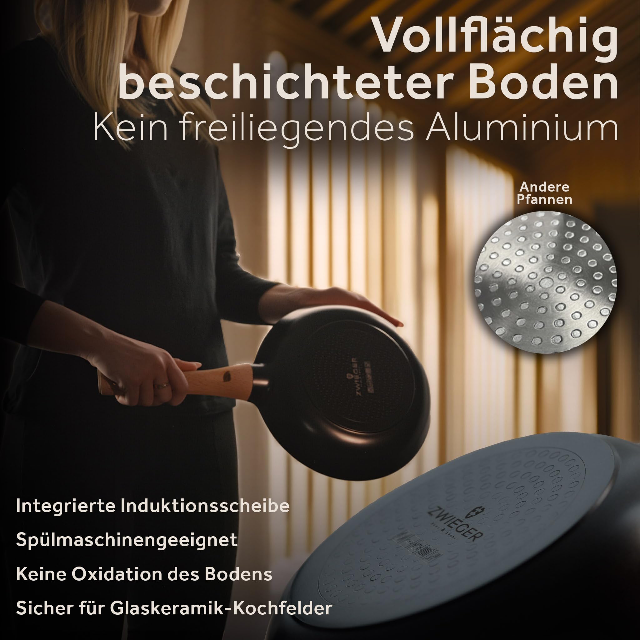 ZWIEGER zestaw patelni ceramicznych bez PTFE i PFOA – patelnie bez PFA, odlew aluminiowy, nadają się do wszystkich rodzajów kuchenek (łącznie z indukcją) – powłoka ceramiczna, 28 cm, 24 cm i 20 cm