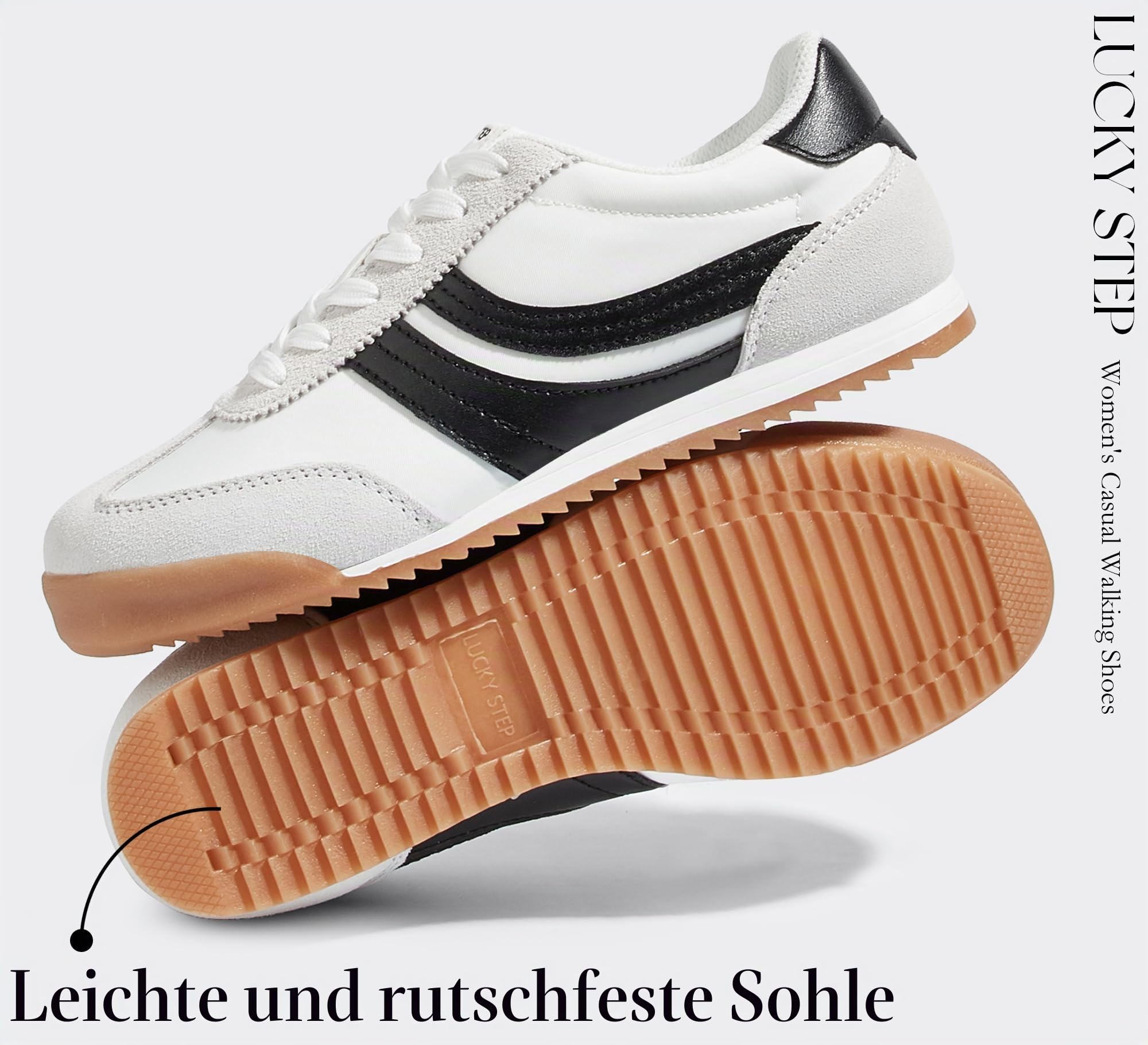 LUCKY STEP Damen Sneakers im Retro-Design | Leichte Freizeitschuhe mit dünner Profilsohle und Schnürung | rutschfest für Fitness, Walking und den Alltag