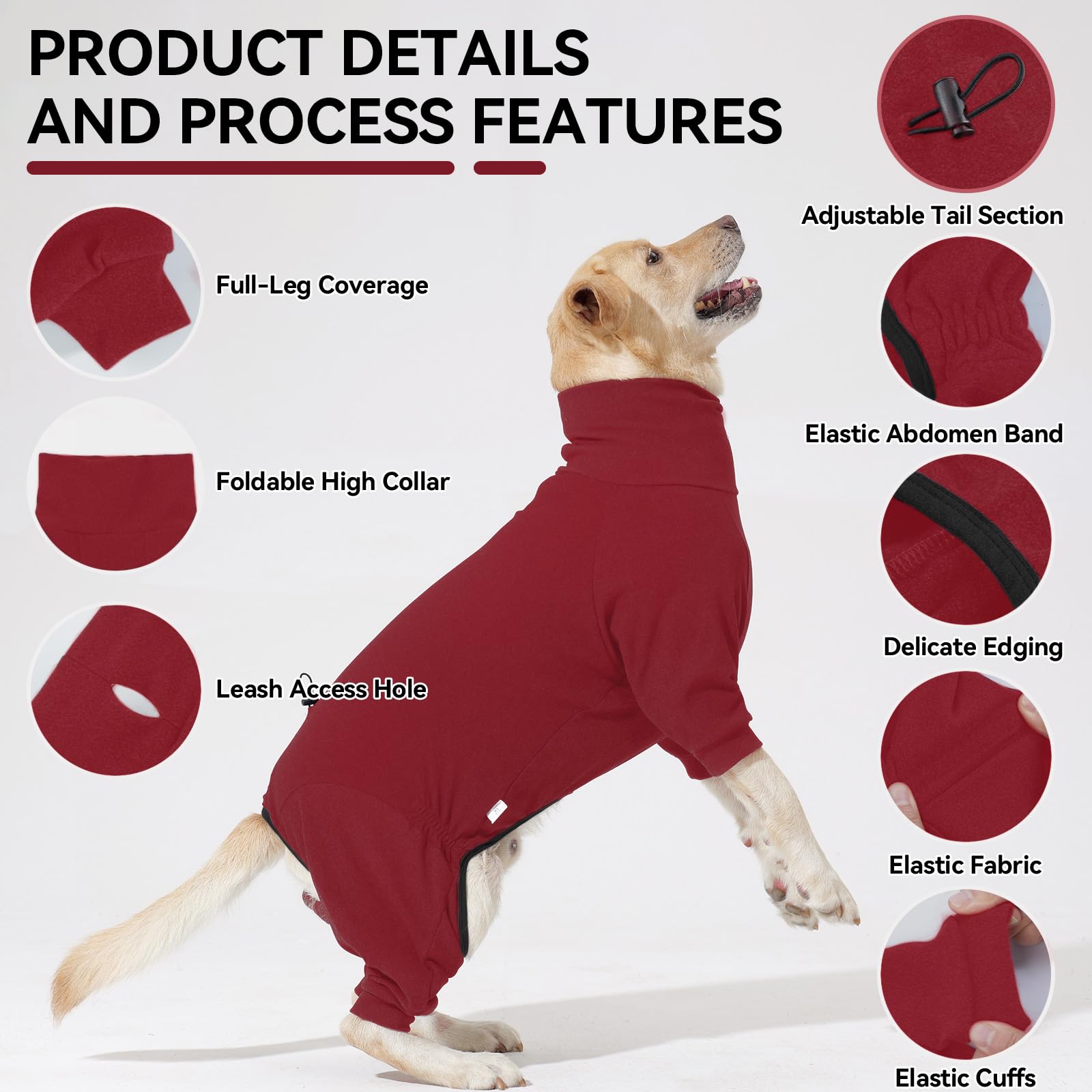 Hjyokuso Dog Fleece Jumper, Dog Coat With Legs, Soft Stretch Design With Leash Hole and Snug Fit, for Snowy Days Red -XL - Image 3
