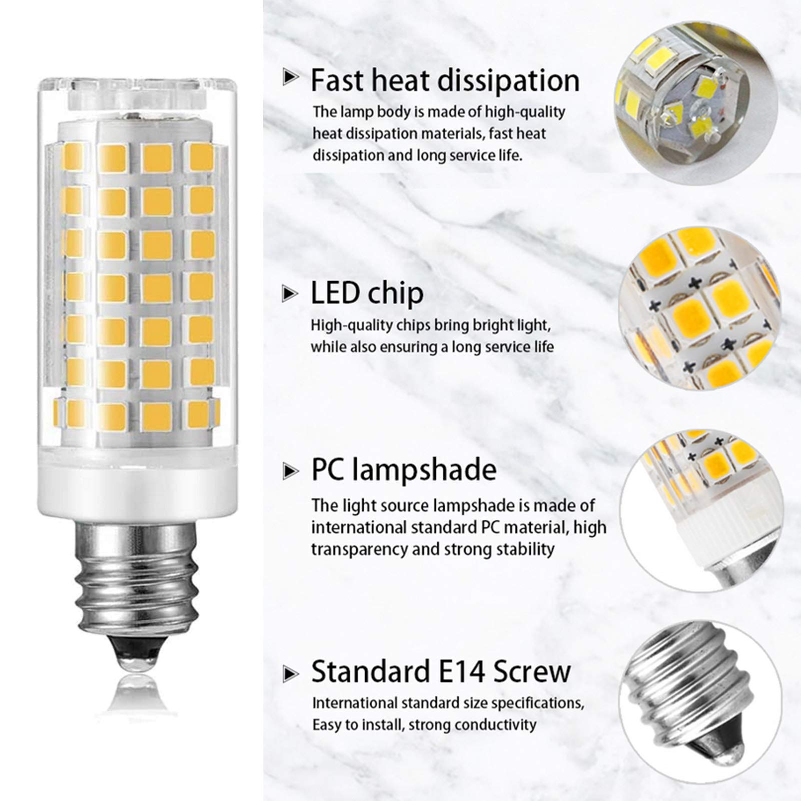 Lampadina LED E14 dimmerabile, Lampadine LED E14 con base a vite Equivalente a una lampadina a incandescenza 100 W, 360 gradi; Lampadina in ceramica mais a risparmio energetico con angolo fascio, con