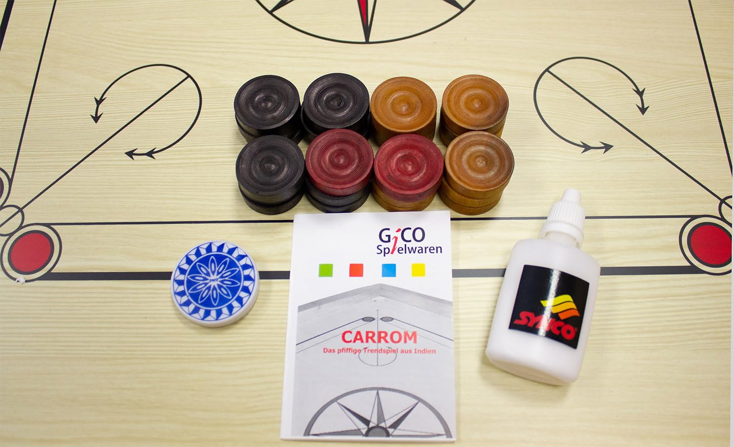 Jeu de Carrom Synco 66 avec Accessoires complets et Poudre lubrifiante - 2966
