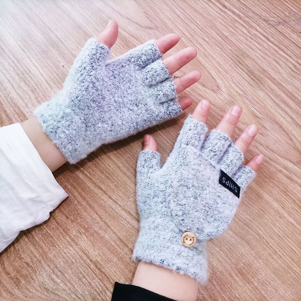 Guanti Riscaldati Donne E Uomini USB Mitten Inverno Caldo, Doppio Lato Riscaldamento metà Senza Dita Riscaldamento Guanti A Maglia Guanti Scaldamani Guanti Termici per Sci Motociclismo,Dark Blue