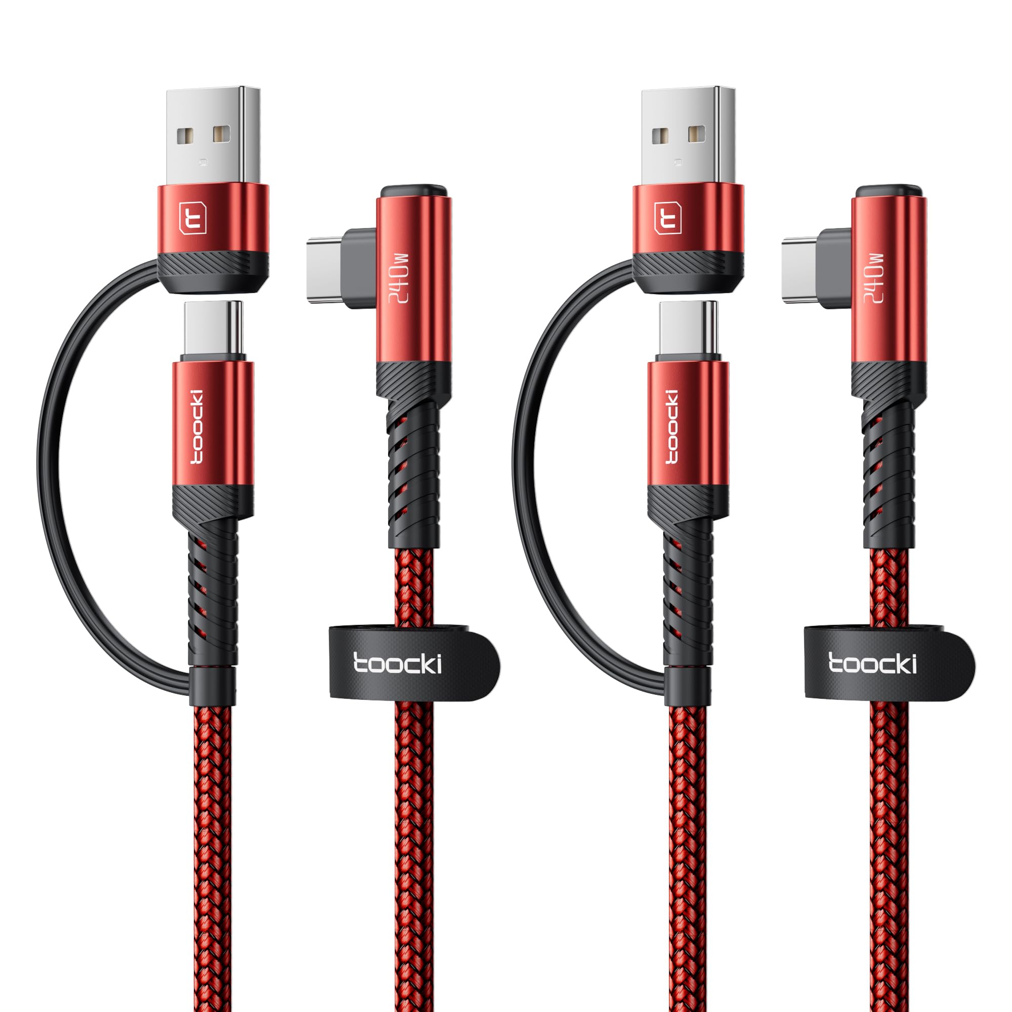toocki Cavo da USB C a USB C da 240 W, 3,1 m, confezione da 2, cavo di ricarica 2 in 1 da USB A/C a tipo C, ad angolo retto PD 3.1, ricarica rapida per iPhone 17, 16, 15 Pro Max, MacBook Pro, iPad