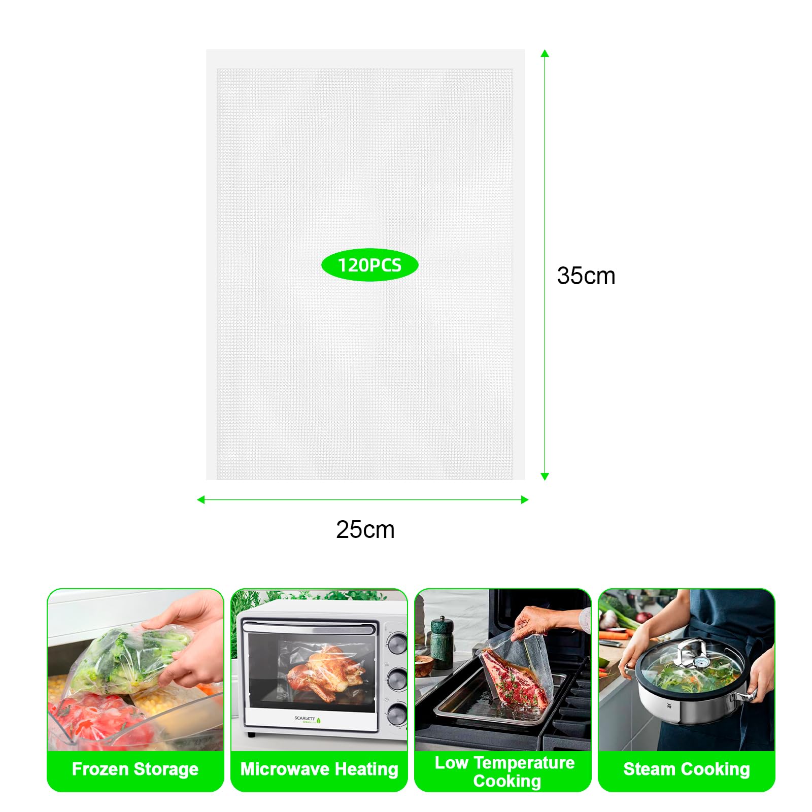 BillyBath Worki próżniowe na żywność 120 worków 25 x 35 cm do maszyn próżniowych, wytłaczane worki próżniowe do przechowywania żywności i gotowania próżniowego, bez BPA