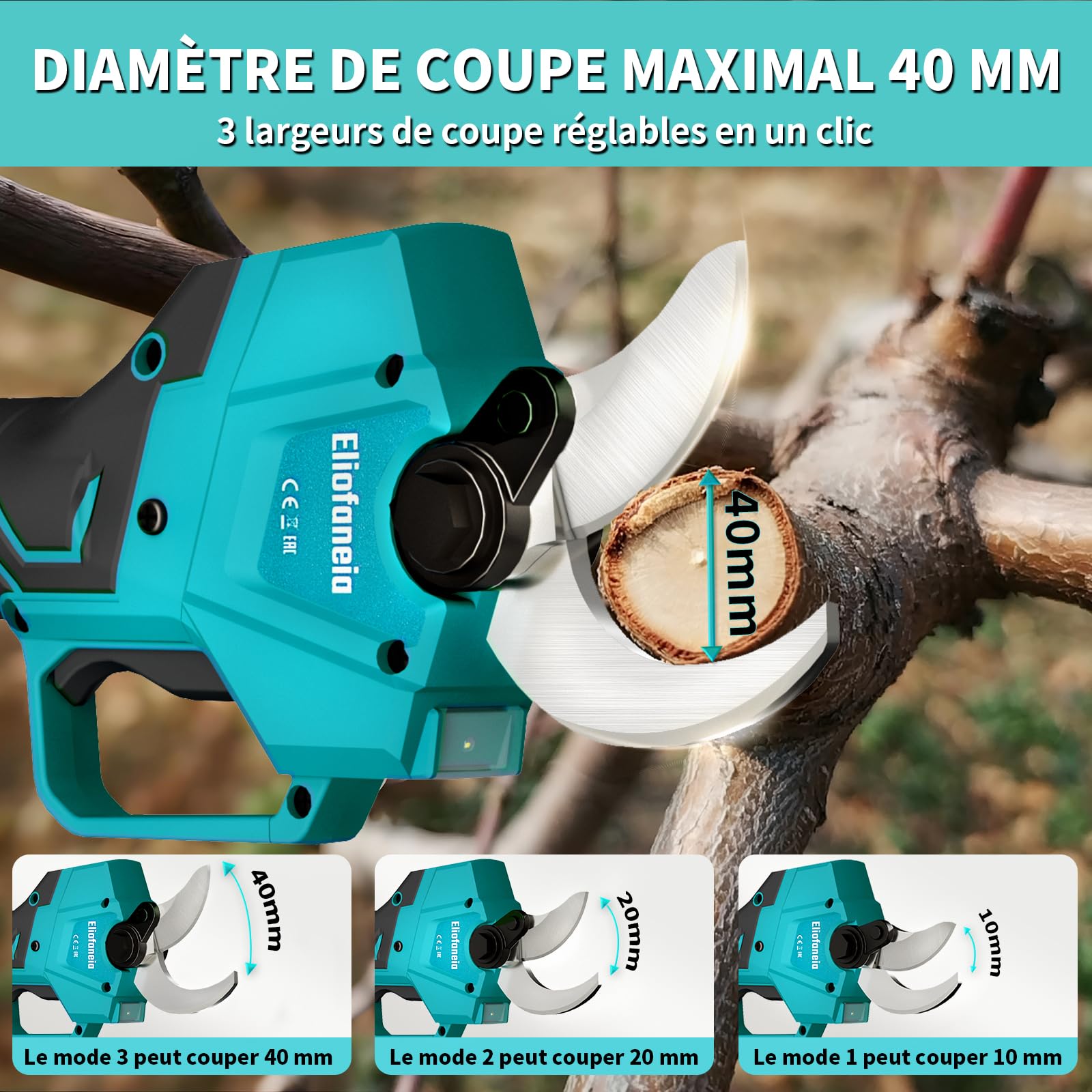 Sécateur électrique sans fil, diamètre de coupe max 40 mm, compatible pour batterie Makita 18 V,Affichage LCD,Moteur brushless, éclairage (sans batterie ni chargeur) pour le jardin
