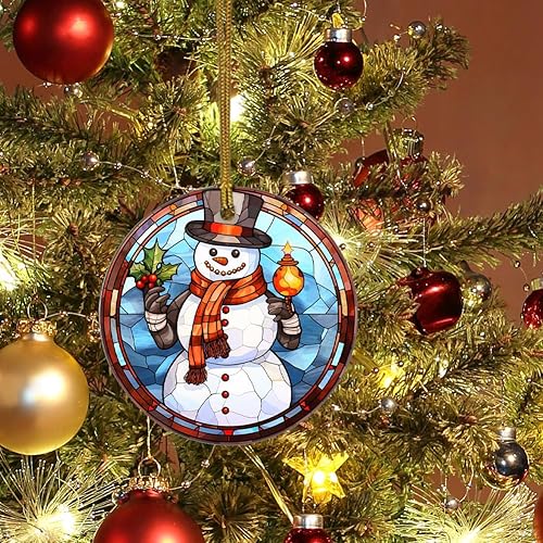 Miniatura 9 de Adorno colgante de Navidad para decoración de árbol de Navidad, adorno de cerámica en patrones de vitrales, recuerdo de cerámica para decoraciones