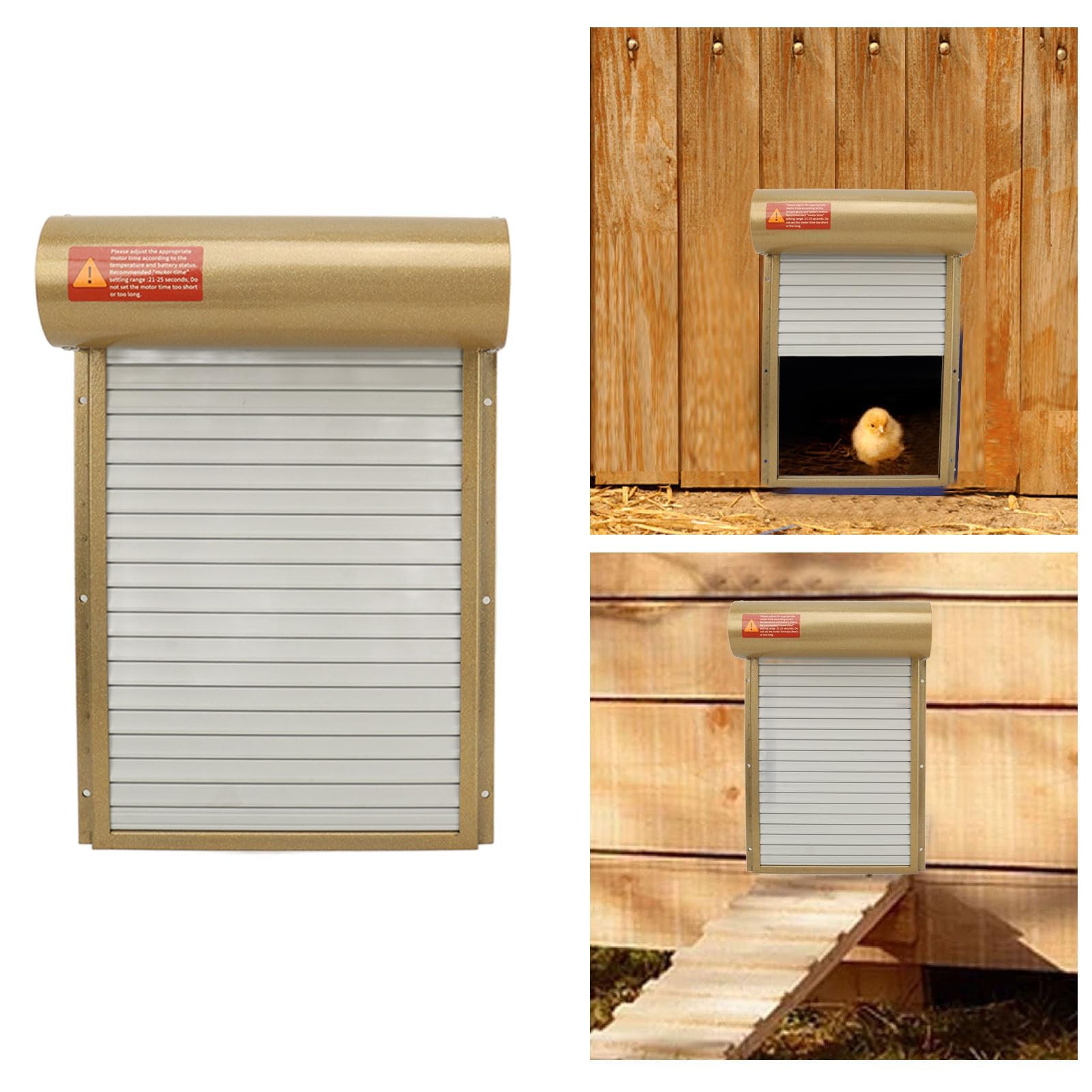Apriporta Automatico per Pollaio con Sensore di Luce, Timer, Telecomando, Schermo a LED, Porta Automatica per Pollaio Ad Energia Solare, per Fattoria Domestica(d'oro)