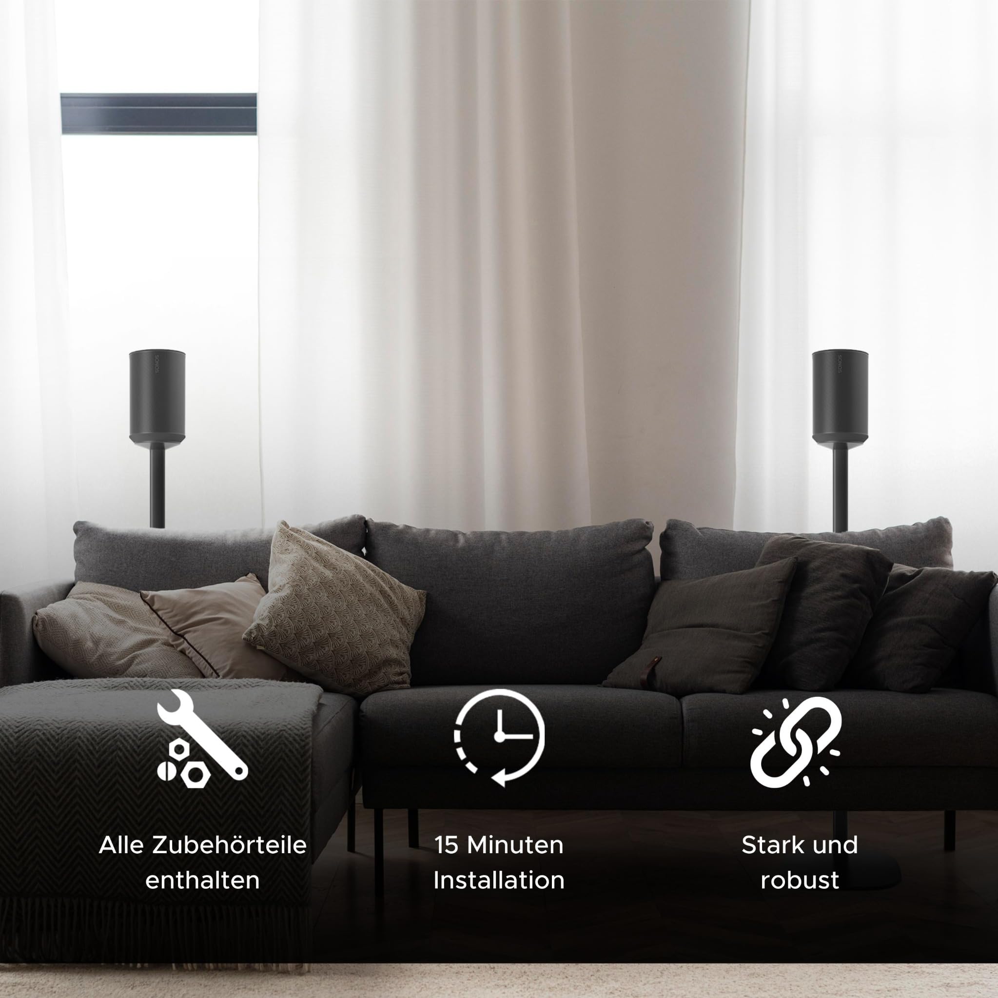 Sound Bass ERA 100 Bodenständer, Doppelpack (2 Stück), Kompatibel mit Sonos ERA100 & ERA 100 SL, Sonos ONE & Play:1 Lautsprecher, Zubehör Enthalten, Entworfen in Großbritannien, Doppel, Paar (Schwarz)