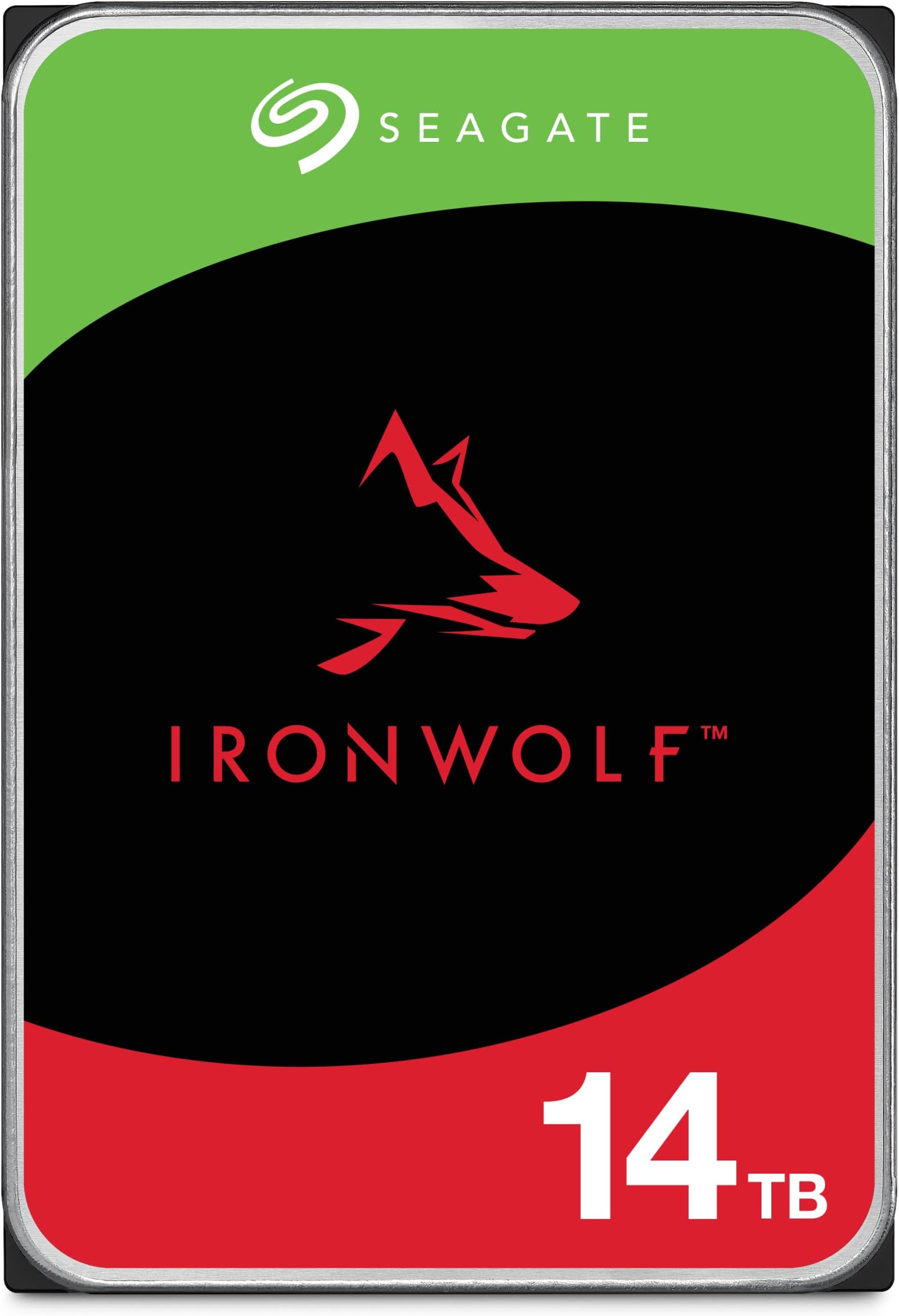 Seagate IronWolf, 14 TB, NAS, Internal Hard Drive, CMR, 3.5 Inch, SATA, 6GB/s, 5,400 RPM, 256MB Cache, for RAID Network Attached Storage, 3 year Rescue Services (ST14000NT001)