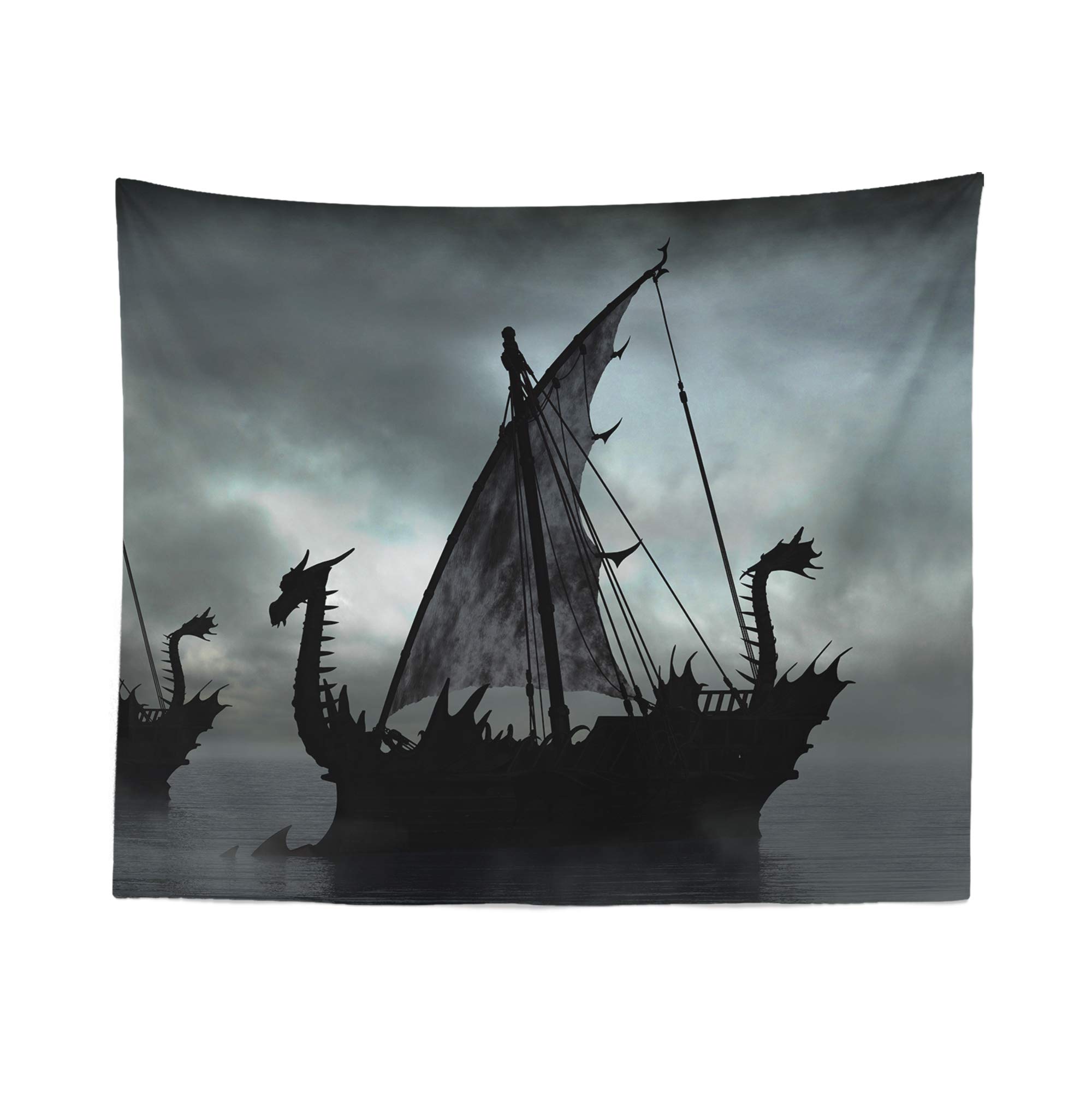 Dragon Boat Tapestry - Oriental Asian Wall Hanging Décor Art - Giant 88" H x 104" W inches - W.Francis American Made