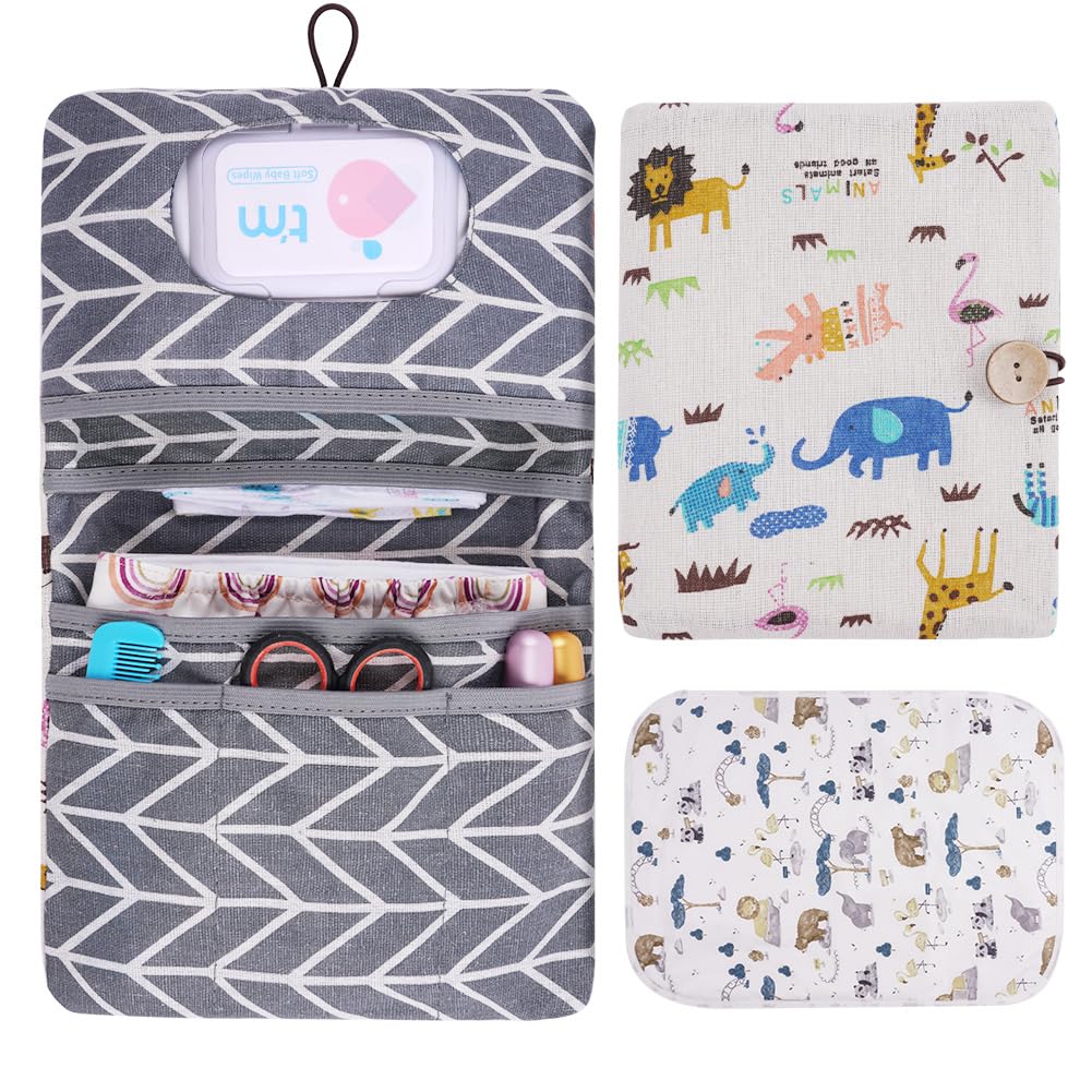 Aolso Diaper Bag Organizer and Cosmetic Bag 2in1, 2Pcs Infant Diaper Bag with Changing Pad
