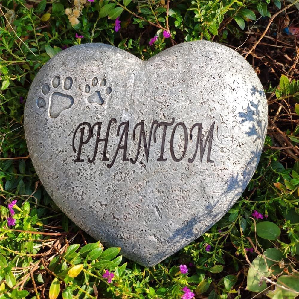 JHB Personalisierte Haustier Memorial Garden Stein für Tier, Herzform Haustier Grabmarkierungen für Hund und Katze, Grabstein Memorial Garten Stepping Stone