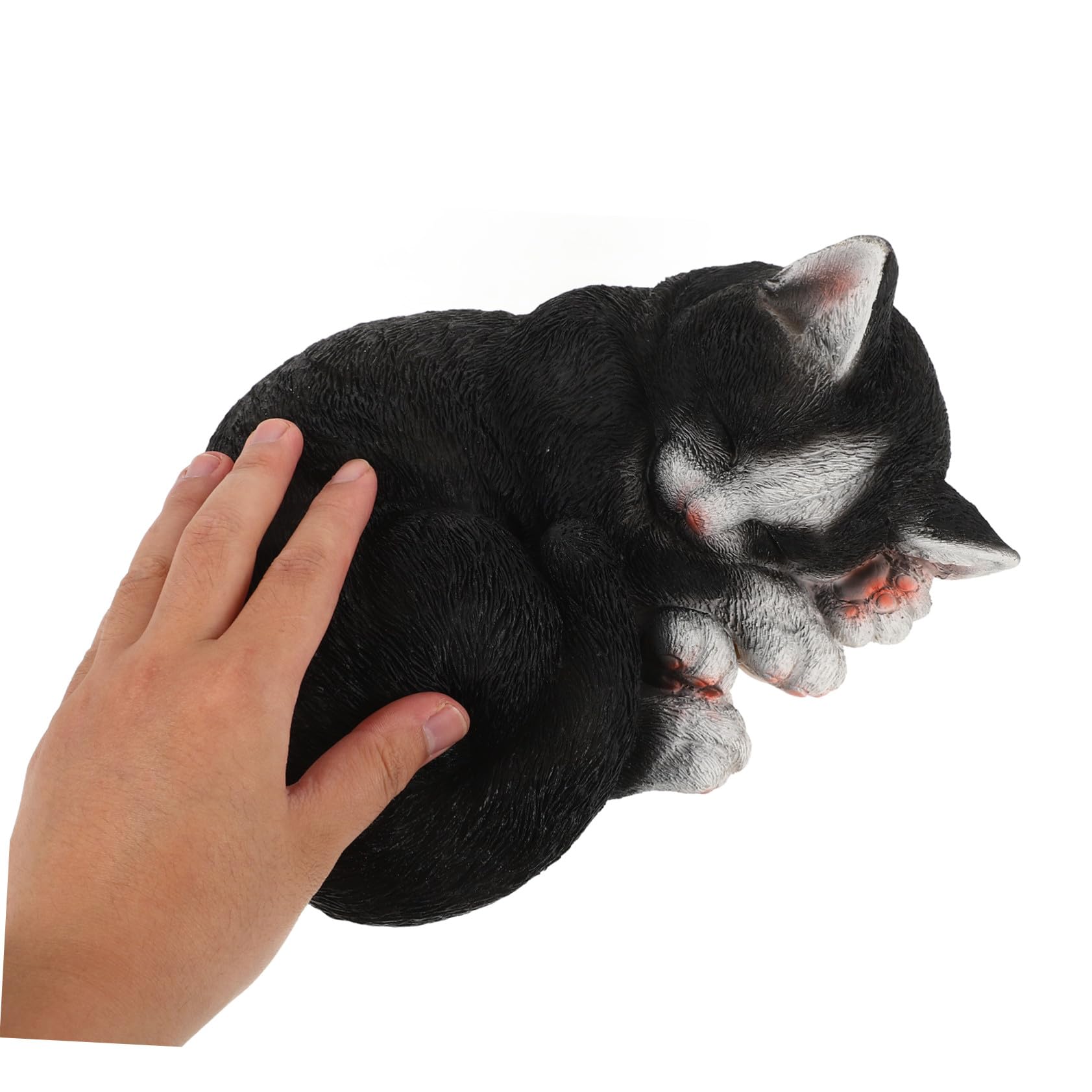 Abaodam Estatua de Gato Durmiendo Adorno Creativo y Elegante Negro Decoración de Resina Fácil de Instalar y Mover para Jardín y Patio para Exteriores