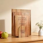 Book Cutting Board Set of 3 with Stand - Bierofaro Acacia Wood Chopping Boards for Kitchen, Decorative Book-Shaped Wooden Board for Cheese, Bread, Meat & Serving - Housewarming Gift
