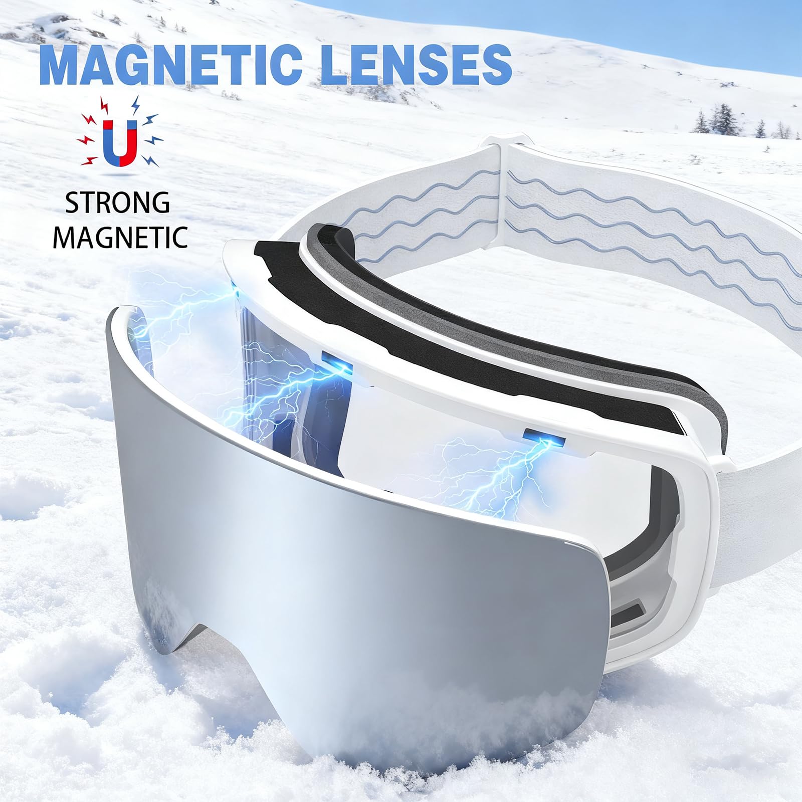 VCOROS Magnetyczne gogle narciarskie z szybką wymianą soczewki, konstrukcja OTG, przeciwmgielne gogle śnieżne, ochrona UV400, gogle snowboardowe