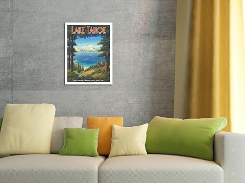 Miniatura 4 de Kerne Erickson - Póster de viaje vintage de Kerne Erickson Lake Tahoe California, equitación, barco, natación, pesca, senderismo, golf, impresión de