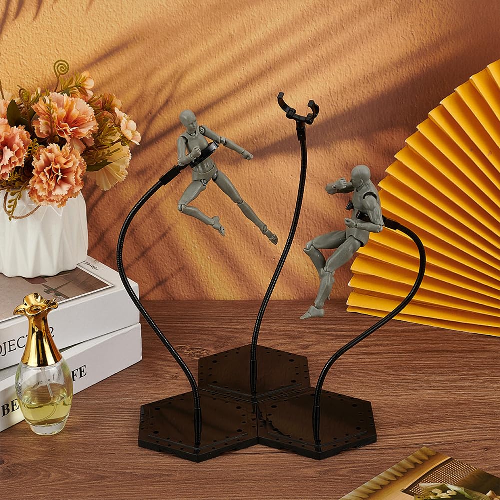 FINGERINSPIRE 3Pcs Support de Figurine D'Action Noir - Base Métallique Réglable 25cm de Haut Pour Modèle 18Cm - Bras Amovible Pour Affichage