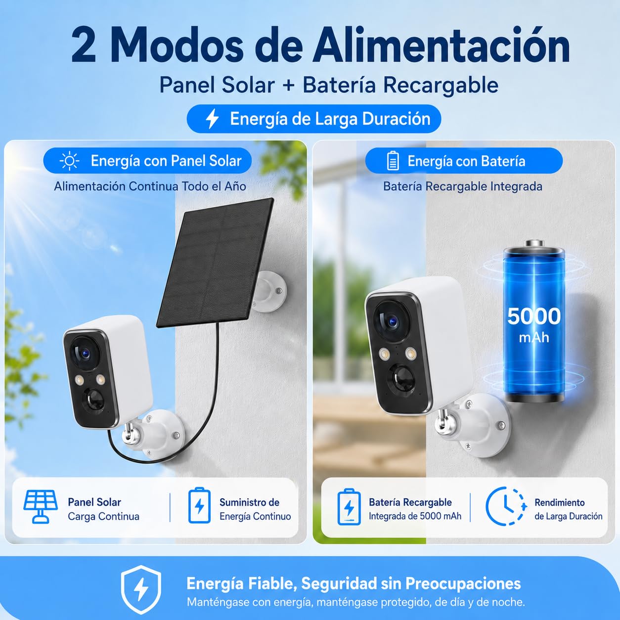 Pack de 3 Cámaras de Seguridad Solar 2K WiFi para Exterior, Visión Nocturna a Color, Detección PIR, Audio Bidireccional, Foco Integrado, IP66 Impermeable, para Hogar, Patio, Entrada y Garaje