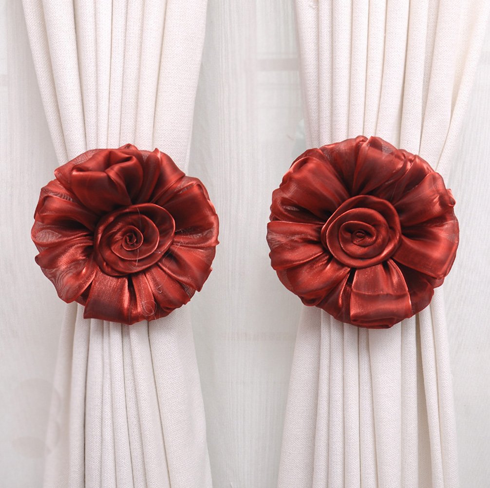 SIMPVALE 1 par Rosas de Cortina alzapaños Hebilla Alicate Gancho fijación Accesorios para Cortinas, poliéster, Vinrouge, Medium