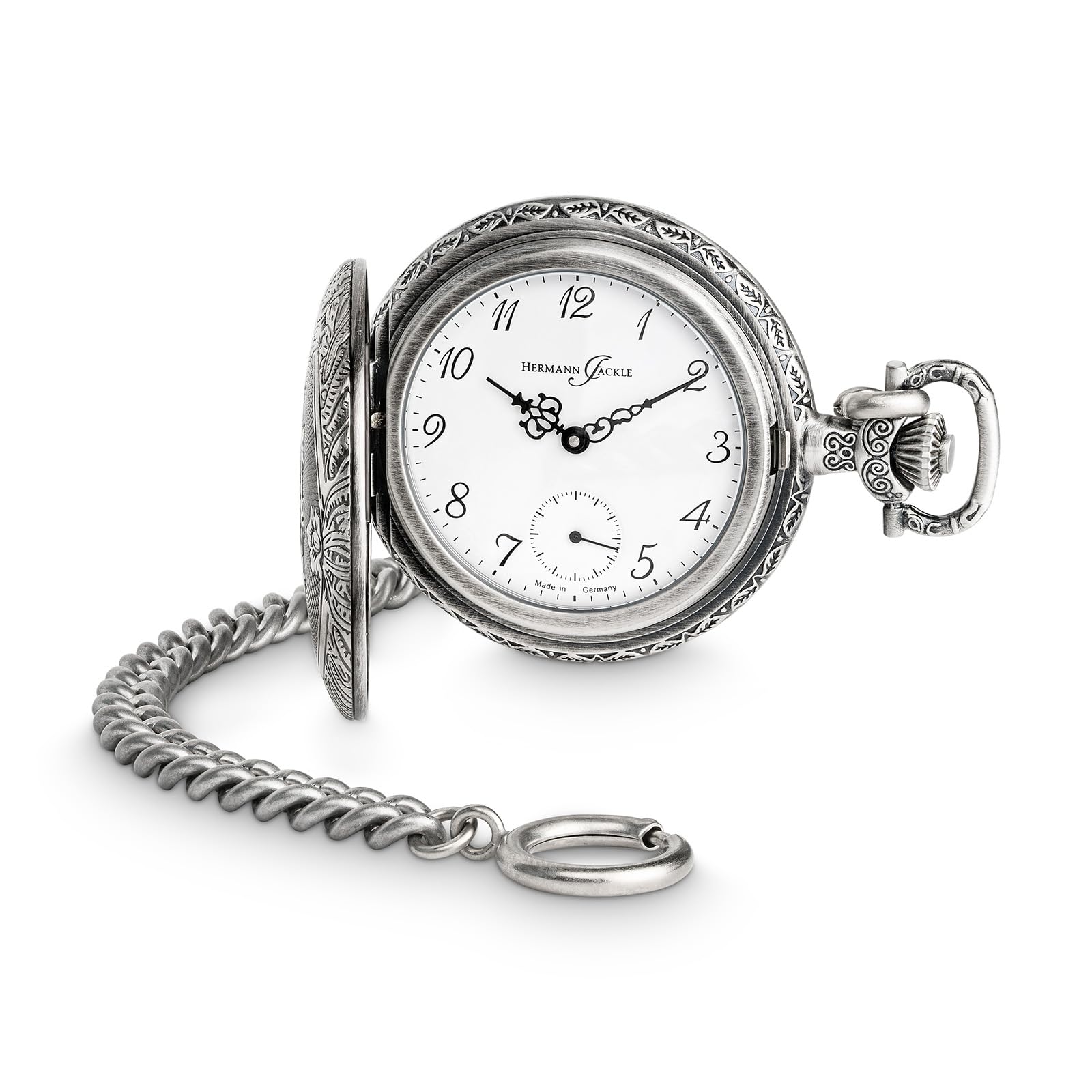 Hermann Jäckle Herren Taschenuhr Schöntal 2 Antiklook Handaufzug 50 mm | Made in Germany, Handaufzugswerk, kleine Sekunde, inklusive Kette und Reiseetui.