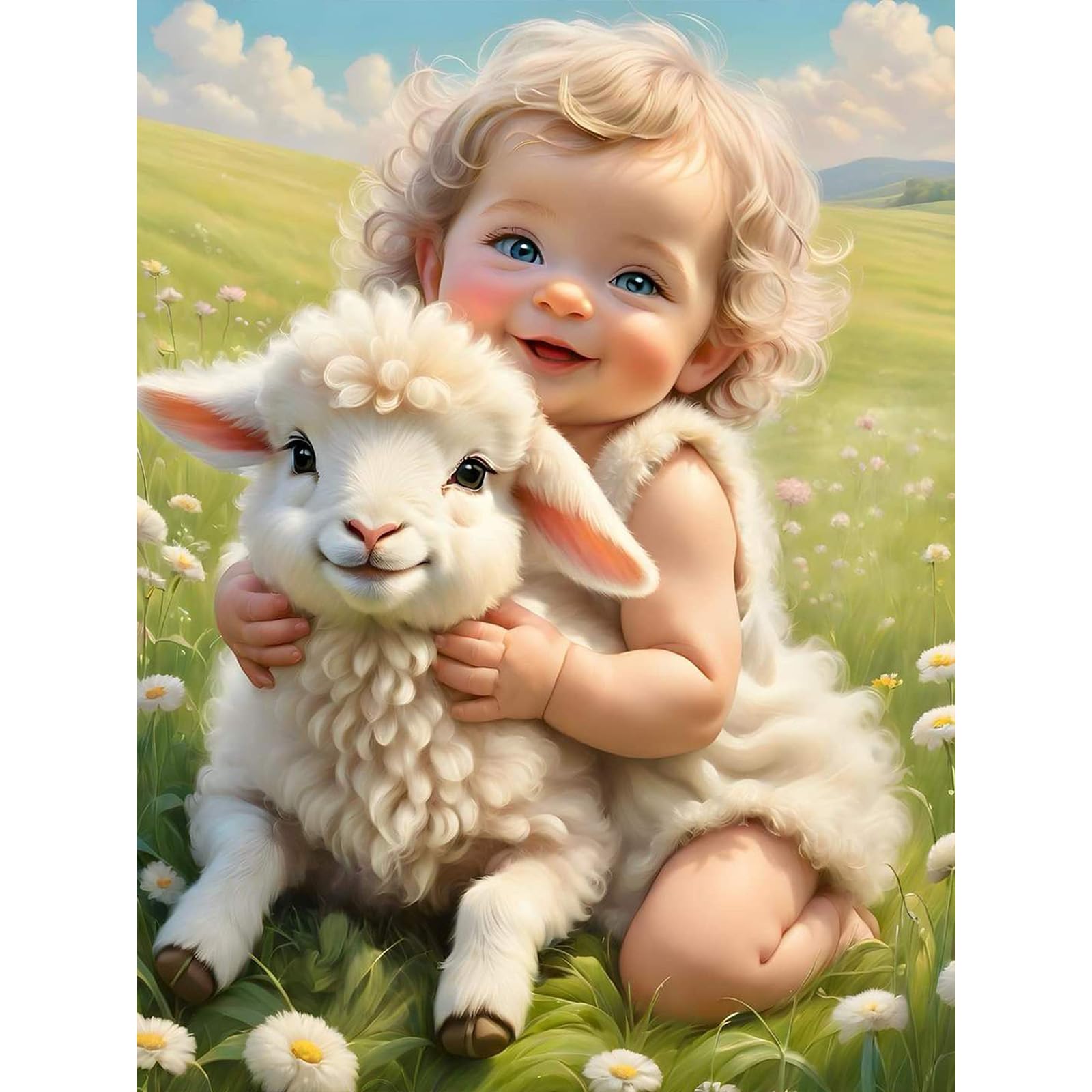 Sheep Diamond Art Kits for Adults, Cute Girl Diamond Painting Kits for Adults Beginners, DIY 5D Animal Diamond Painting with Round Gem Art Kits for Gift Home Wall Decor 12x16 Inch