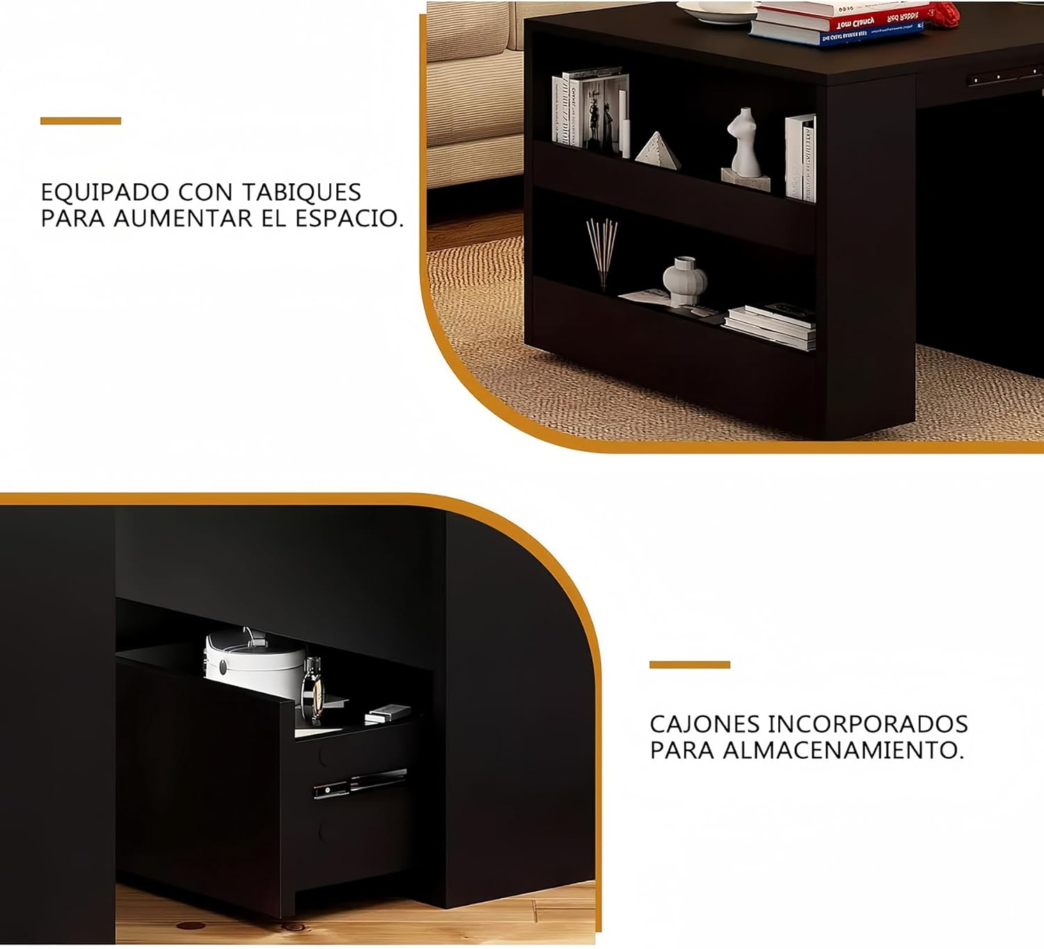 The coffee table in a living room setting, showcasing its compact form and integrated storage features.