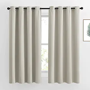 NICETOWN Natural Blackout Living Room Curtain - Grommet Window Treatment Thermal Insulated Solid Room Darkening Drapes Sound Dampening for Bedroom, 1 Panel, W52 x L63