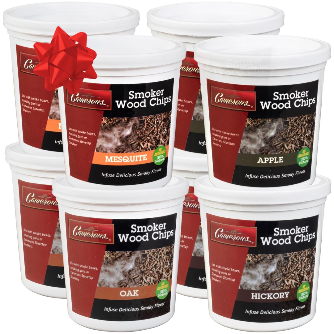 Camerons Wood Smoking Chips Value Gift Set - Set of 8 Pints Extra Fine Cut Sawdust Smoker Chips (2 Oak, 2 Cherry, 2 Hickory, 2 Alder) (0.473176 L)