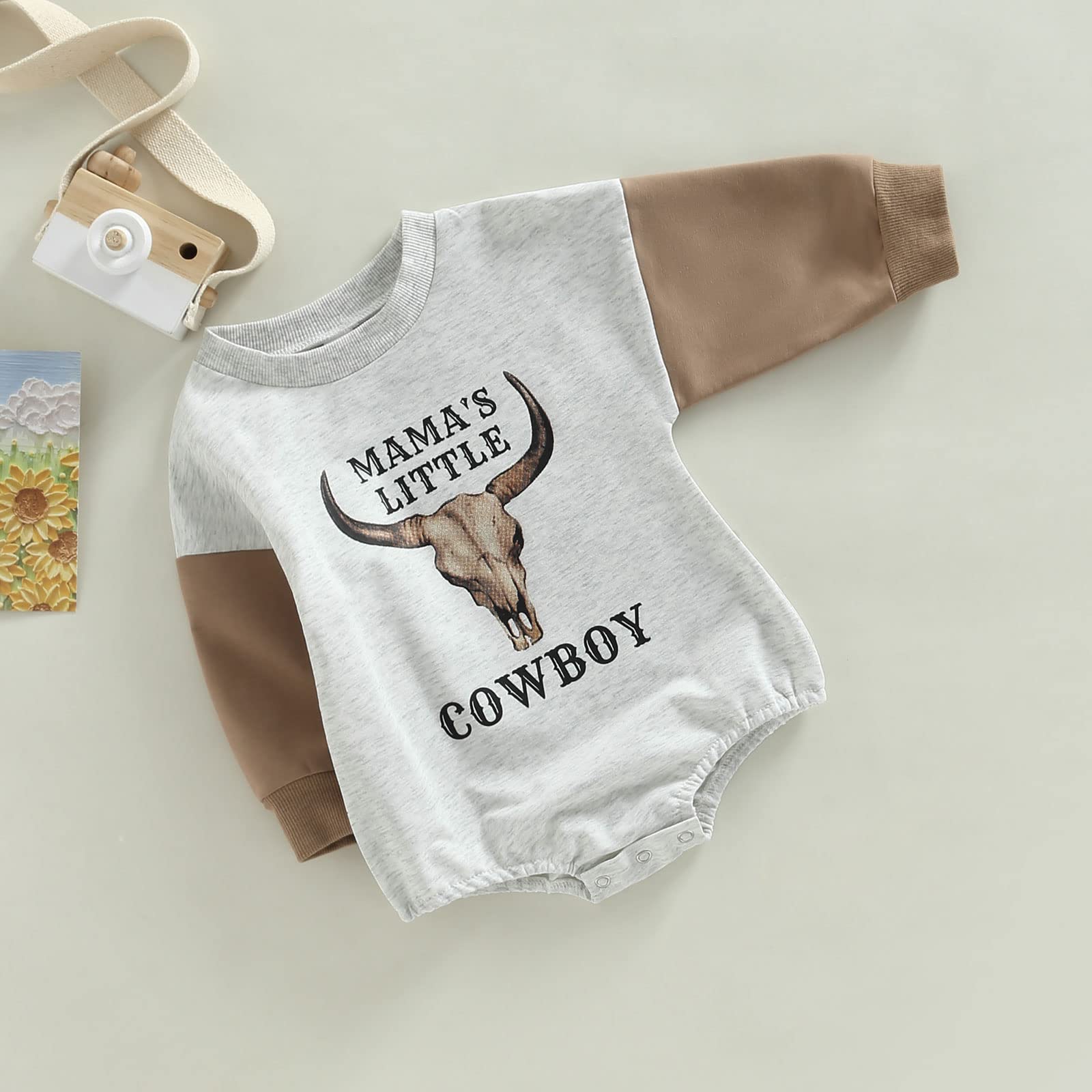 SAYOO Western Cowboy Outfits Baby Girl Boy Sweatshirt Romper Cow Print Oversized Sweater Bodysuit Infant Fall Clothes 0-24M (A Coffee, 3-6 Months)
