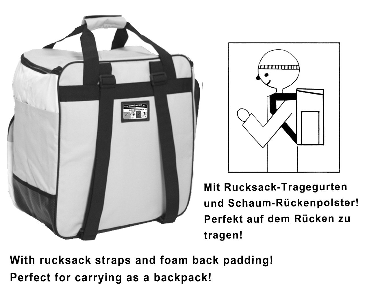 Brubaker Lot avec Un Sac à Skis et Un Sac à Chaussures de Ski, pour Une Paire de Ski Jusqu’à 190 cm + bâtons + Chaussures + Casque, Noir/Orange