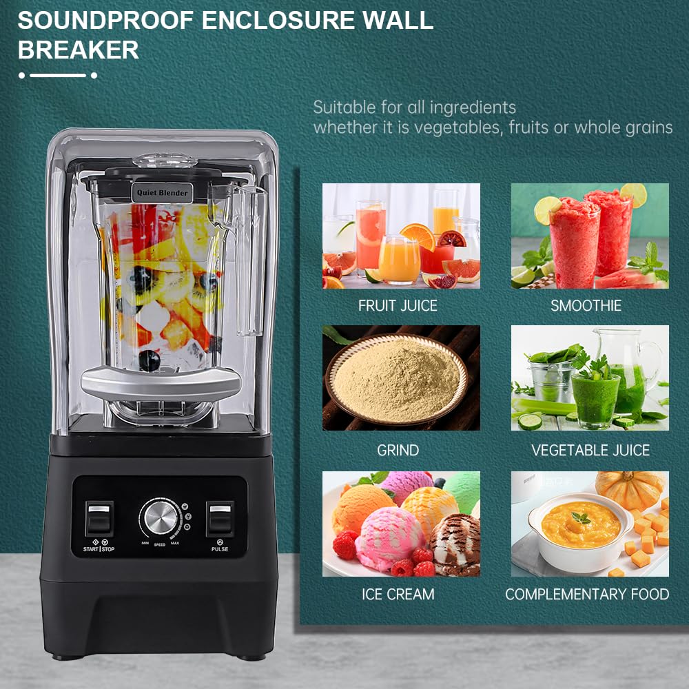 Professional Commercial Quiet Blender, Quiet Shield Blender for Shakes and Smoothies,Noise Reduction blender with Shield Quiet Sound Enclosure