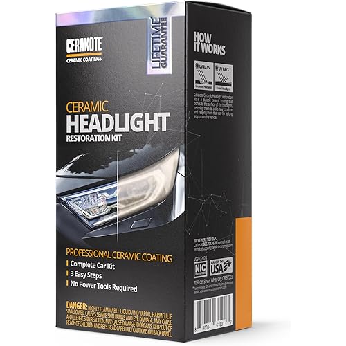 CERAKOTE® Ceramic Headlight Restoration Kit – Guaranteed To Last As Long As You Own Your Vehicle – Brings Headlights Back to Like New Condition - No Power Tools Required - 10 Wipe Kit