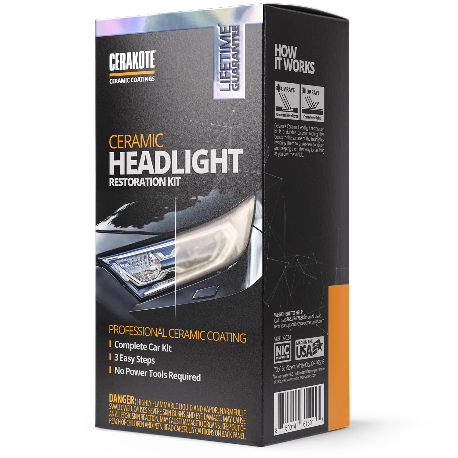 CERAKOTE® Ceramic Headlight Restoration Kit – Guaranteed To Last As Long As You Own Your Vehicle – Brings Headlights Back to Like New Condition - No Power Tools Required - 10 Wipe Kit