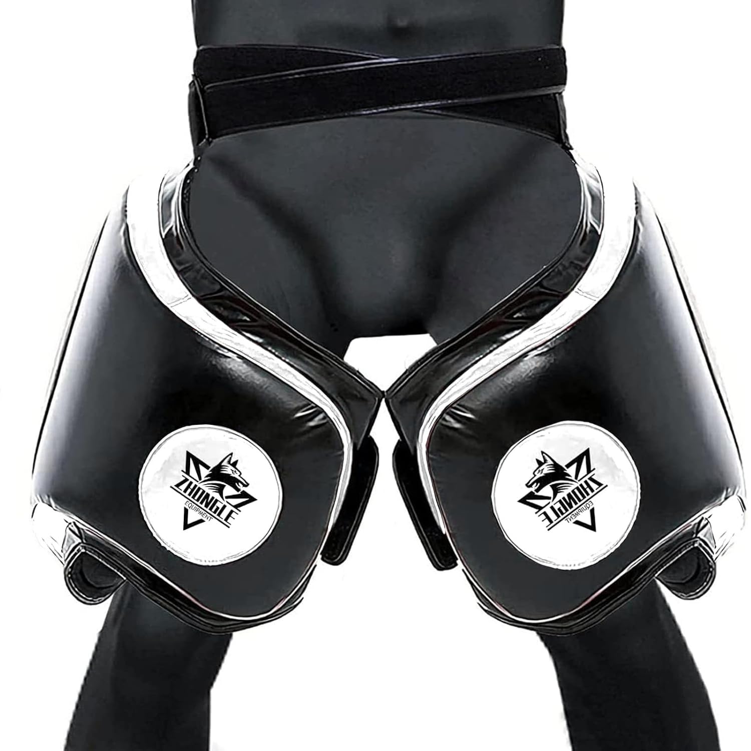 Generic Set di protezioni per inguine e cosce per Muay Thai/MMA, cuscinetti ammortizzanti da 10 cm, cinghie regolabili e protezione multistrato (60 cm)