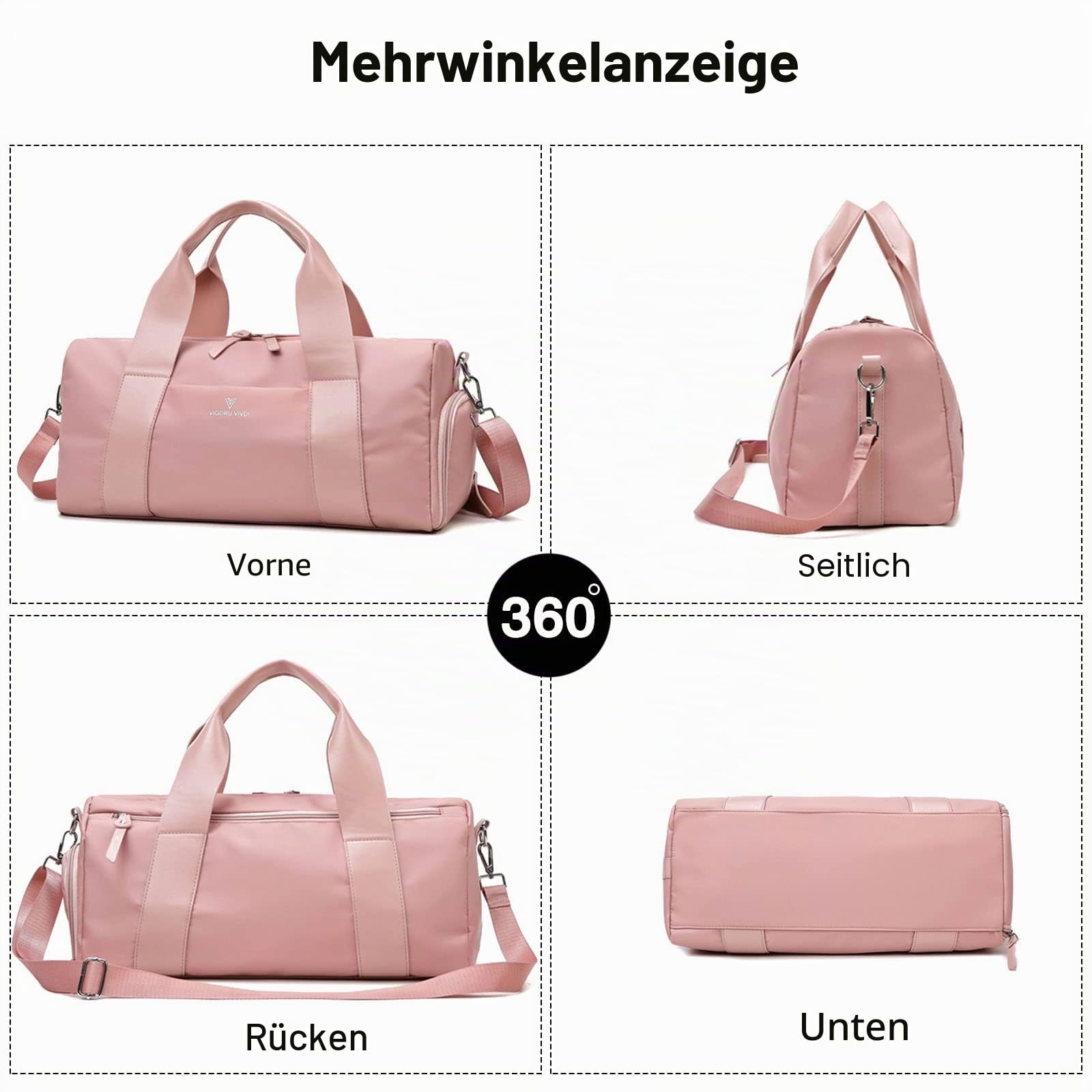 FANDARE Reisetaschen Handgepäck Sporttasche Übernachtung Sporttasche Handtasche Damen Herren Weekender Kliniktasche Schwimmtasche Trainingstasche mit Nass Trockentrenntasche & Schuhfach Schwarz Rosa