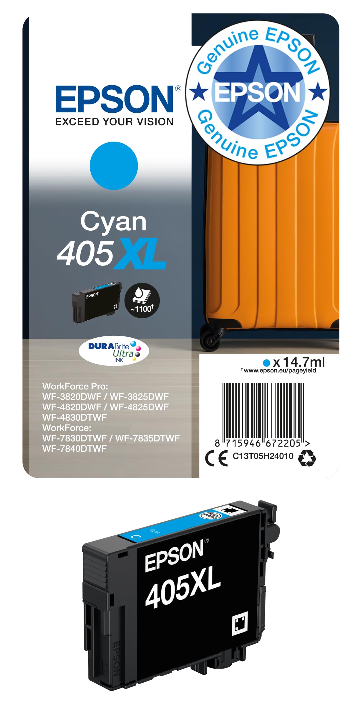 Epson Cyan 405XL (T05h240) Ink Cartridge Original