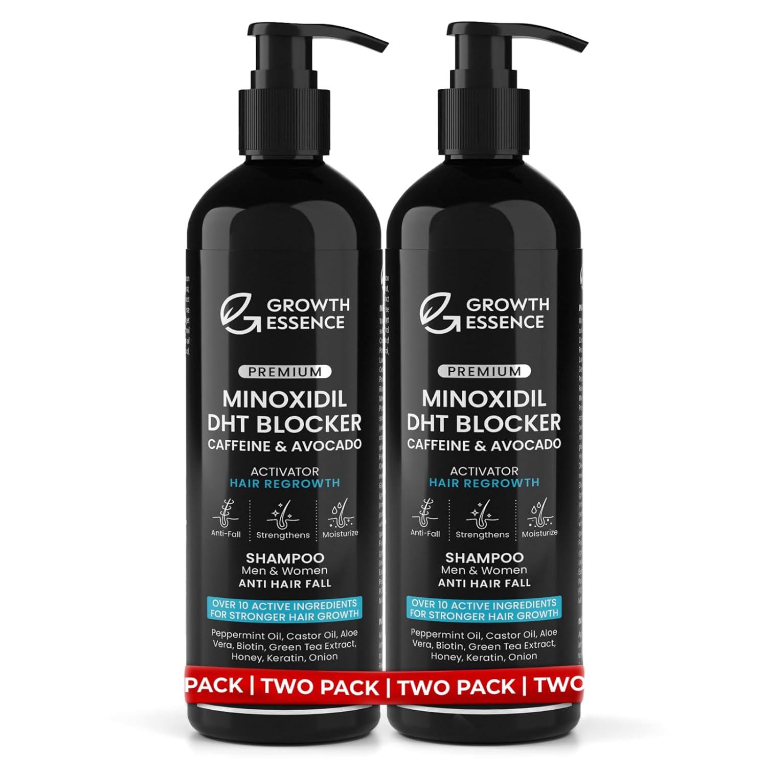 Twopack Thickening Hair Regrowth Shampoo for Thinning Hair - Enriched with Minoxidil, Biotin, Caffeine, Castor Oil & Onion - Supports Hair Growth and Strength for Men & Women - DHT Blocker Formula