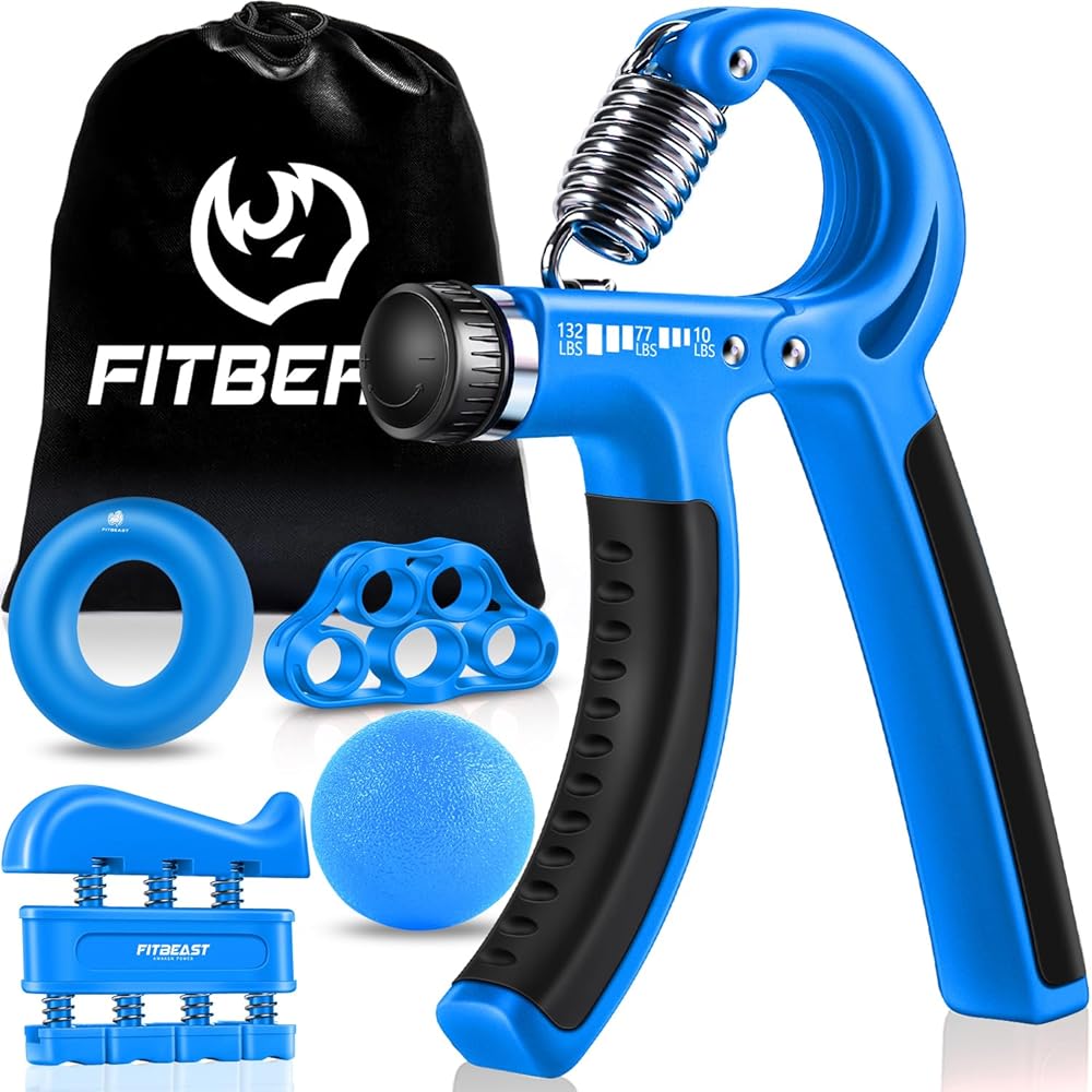 FitBeast Grip Strengthener Forearm Strengthener Hand Grips Strengthener Kit - 5 Pack Adjustable Resistance (Light Blue)