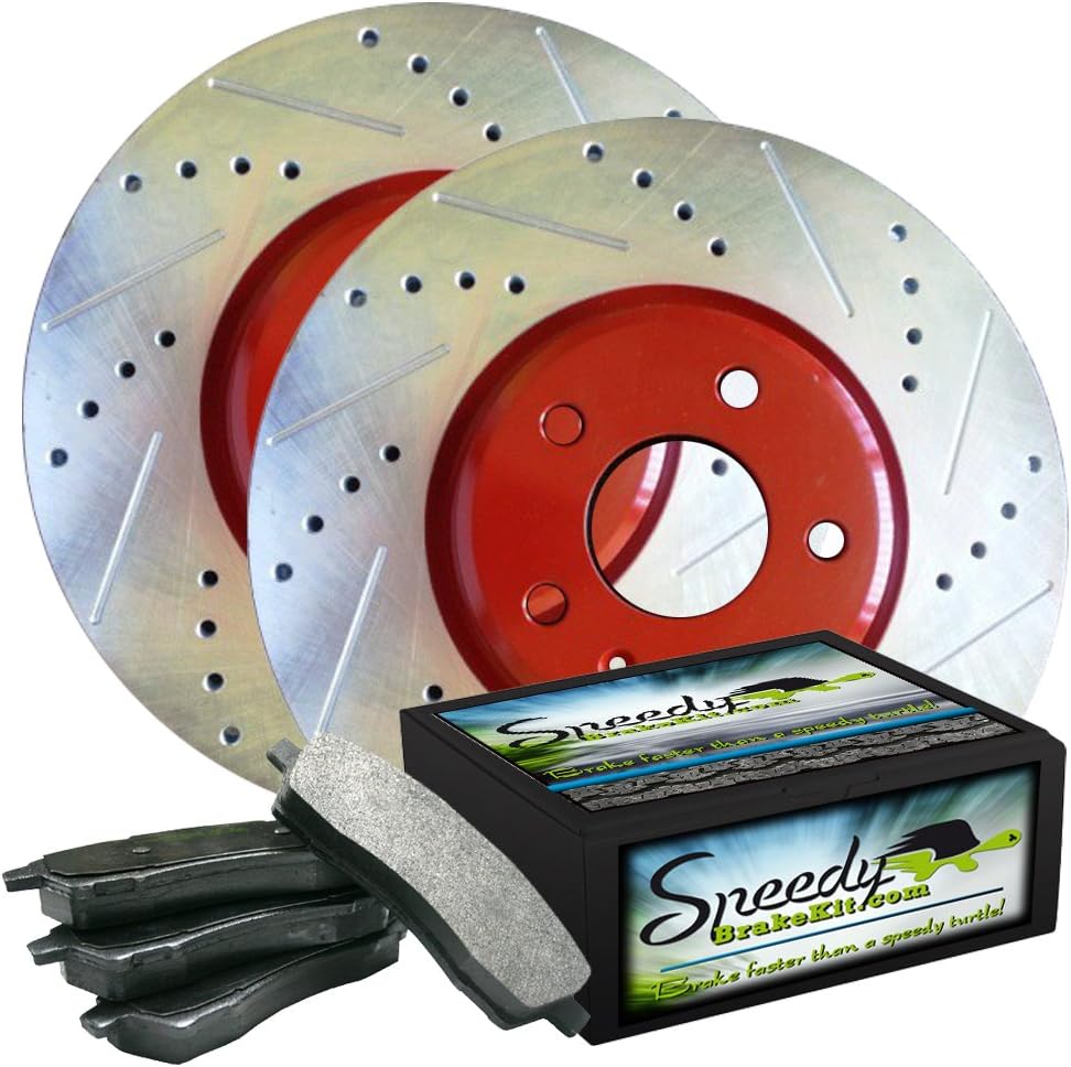 Speedy Brake Kit Drilled and Slotted Disc Brake Kit - Front Rotors with Pads SB1239X2KRED - Red