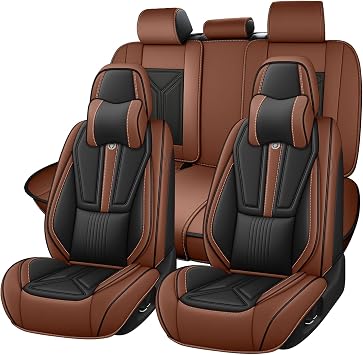 Arazi Seat Covers Full Set for Hummer H3 2006-2010,Black&Brown Luxury | Nappa Leather 5 Car Seat Cover with Pillow, Full Coverage, Waterproof&Wear-resistant Seat Protectors, Anti-Slip Cushions