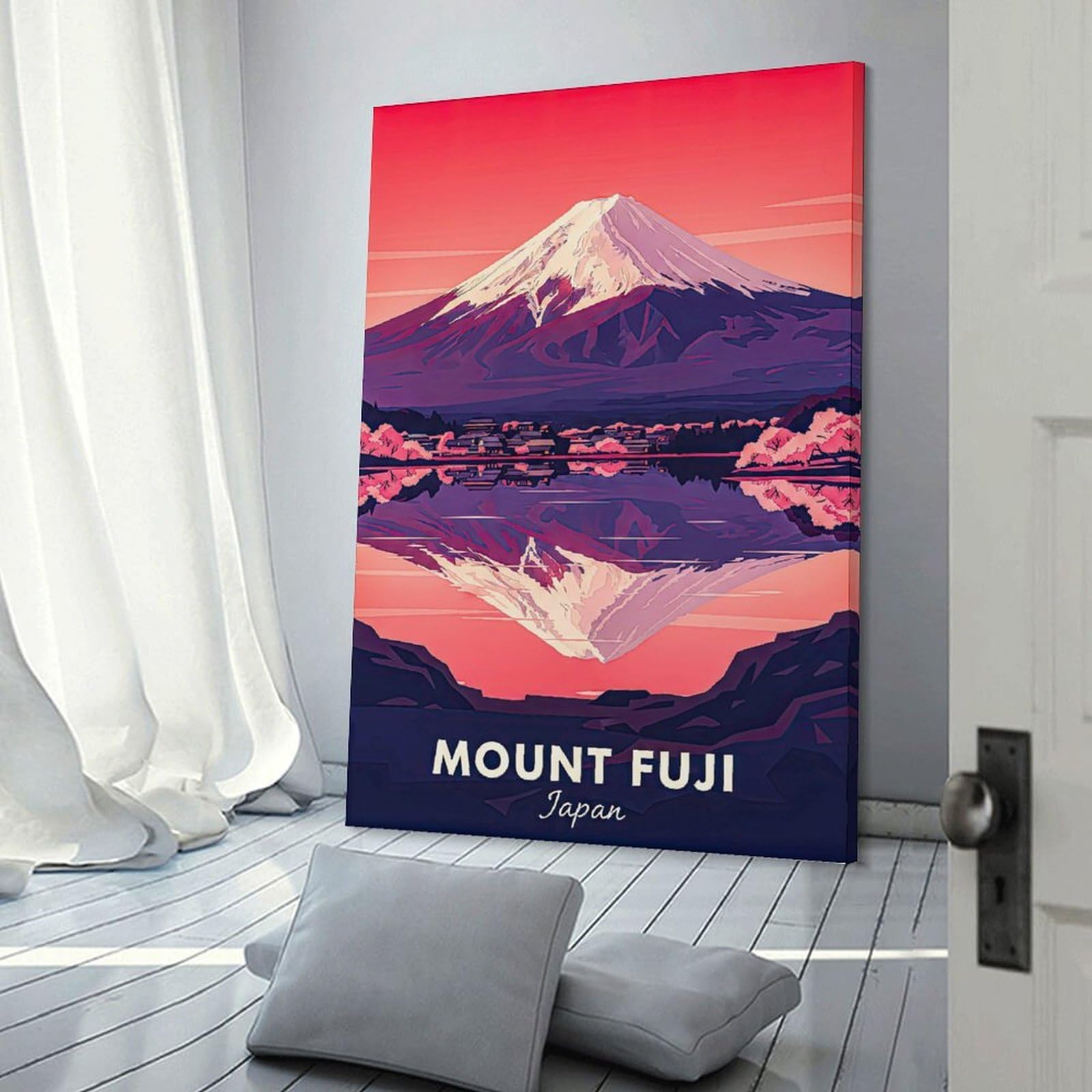 Junmoney Frame-Style-20 Mount Fuji Reflection In Japan Wall Picture Print, 24X36inch(60X90cm), For Art Walls, Layered Displays Or Homes, Home Wall Art For Statement Displays