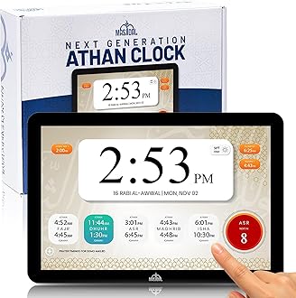 Masjidal 14" Smart WiFi Digital Azan Clock & Islamic Prayer Frame – Automatic Worldwide Prayer & Iqamah Times, Full Quran Player, Athan Alarm, Ramadan Clock, Touchscreen Muslim Home Display, Black