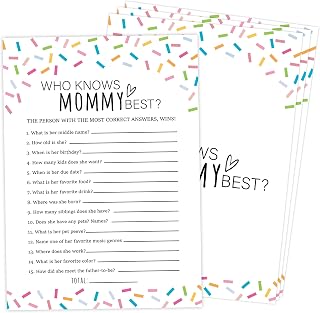 Sprinkle Who Knows Mommy Best Game Game, Pack of 30 Game Cards, Sprinkle Baby Shower Game, Gender Reveal Party Decorations, Gender Neutral - KR48