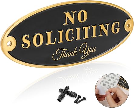 Brass No Soliciting Sign for House Office - No Soliciting Sign for Front Door- Metal No Soliciting Thank You Signs for Home-Durable UV and Weather Resistant