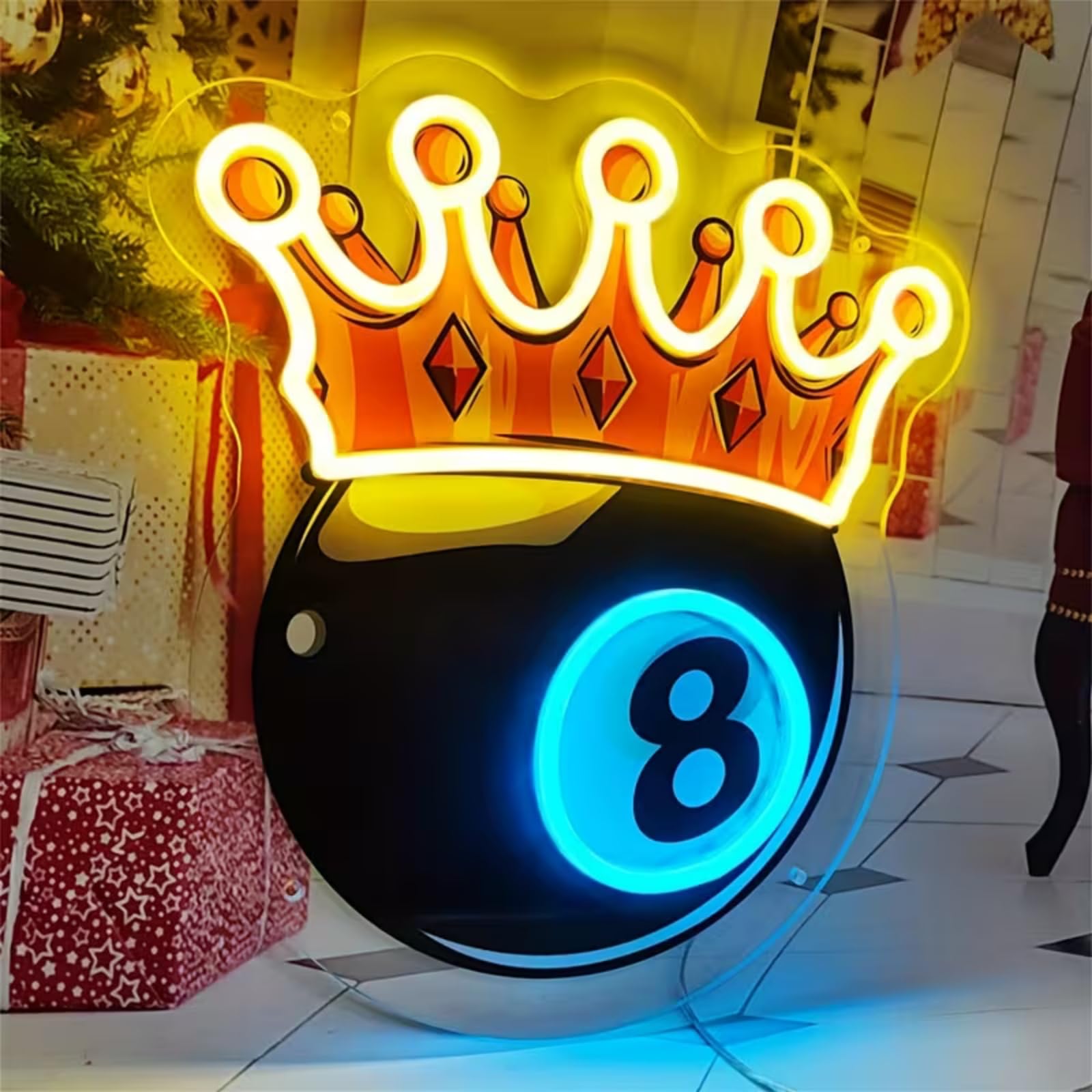 No. 8 UV Print LED Neon Sign Acrylic Light Up Art Wall Decor for Man Cave Garage Bar Stores Bedroom Room Decorations Party Home Holiday USB Powered